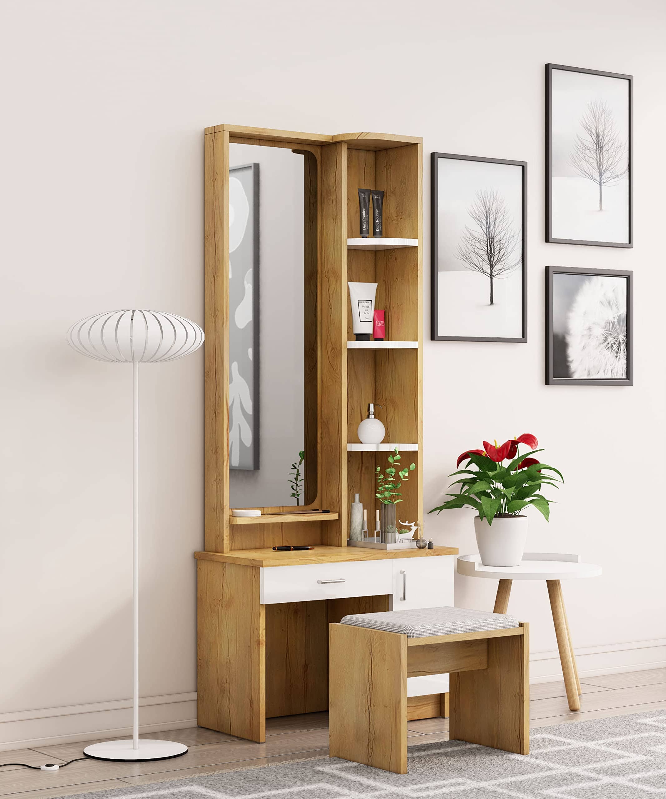 Hexa Red Wooden Dressing Table in Giant Wood and Frosty White Colour - HexaRed