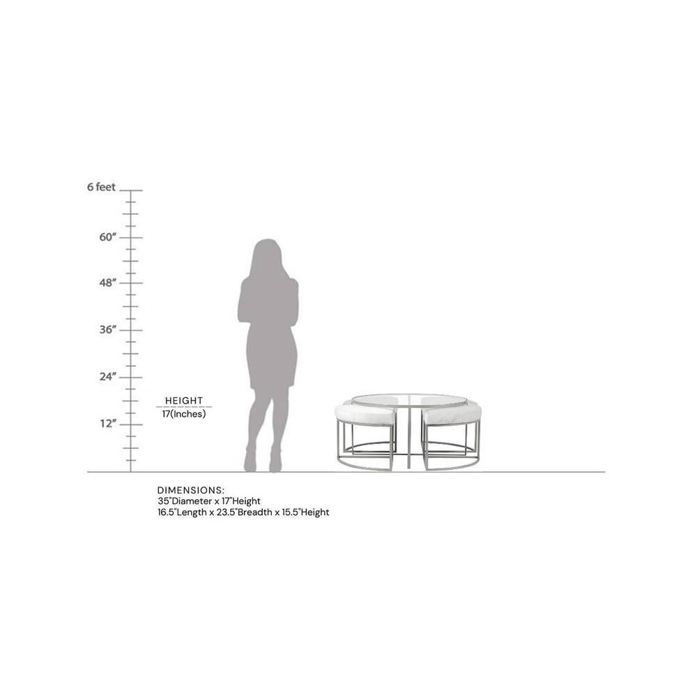 Benton Nesting Clear Glass Coffee Table Set With 4 Stools In Gold Finish