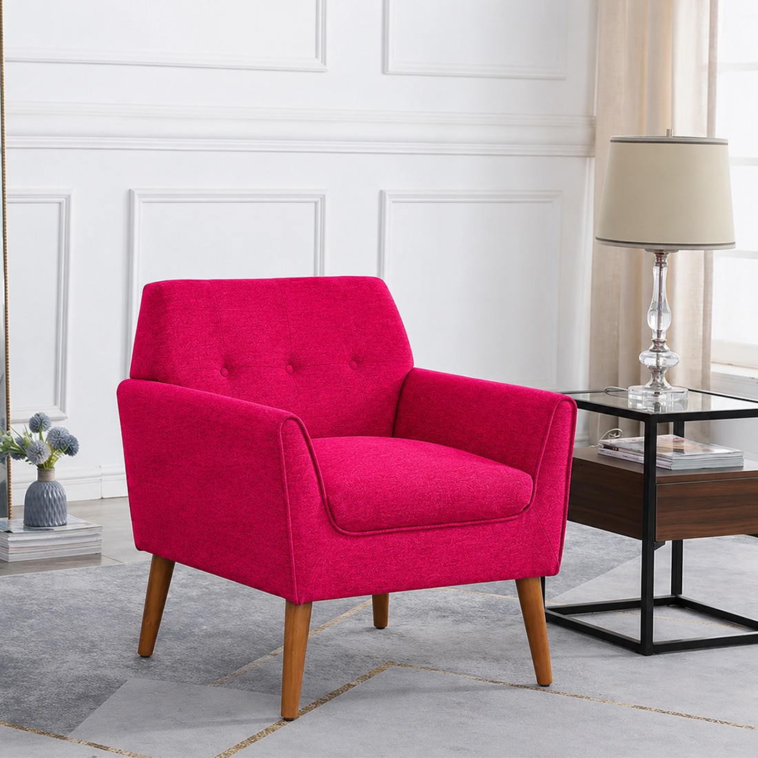 Thomas Boucle Fabric Arm Chair in Red Colour - KURSIWALLAH