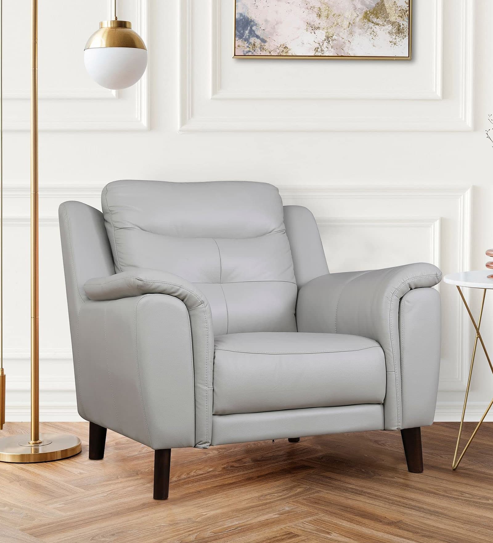 Alexa Single Seater Leather Sofa in Light Grey