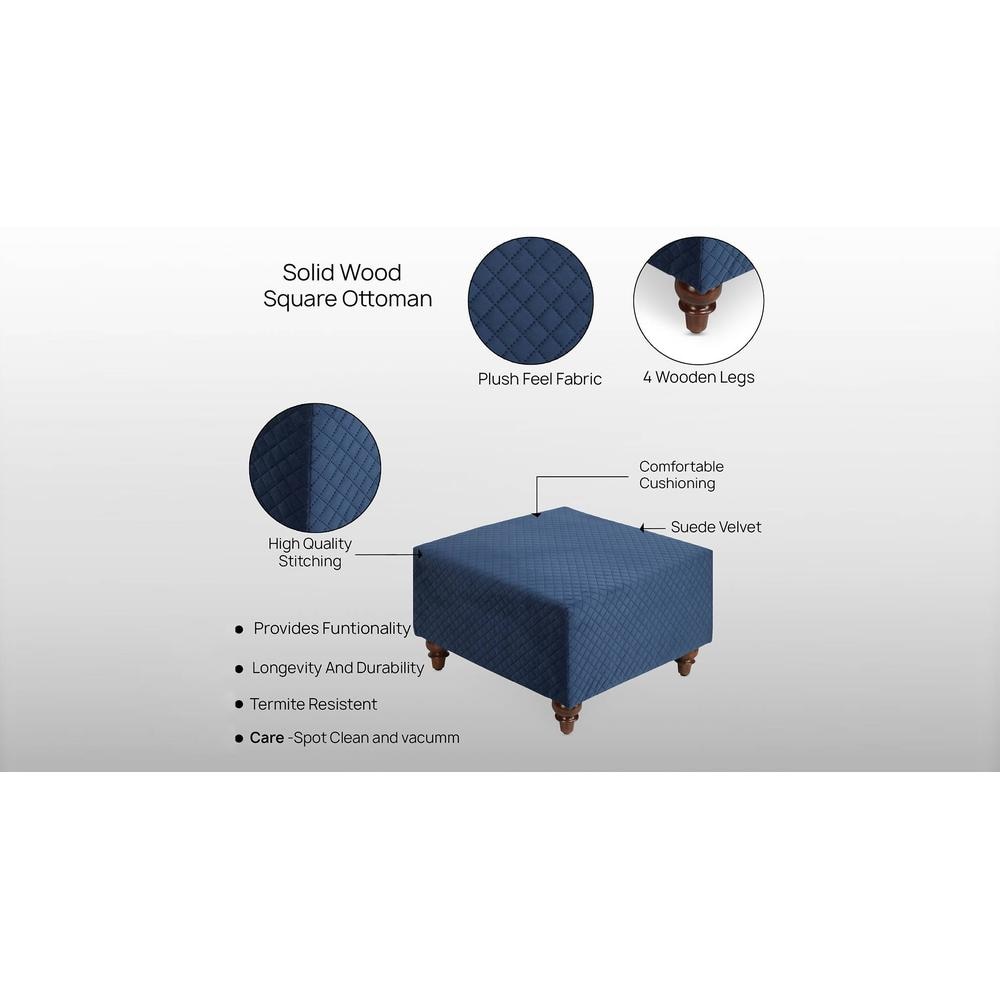 Eli Solid Wood  Ottomon in  Blue Colour