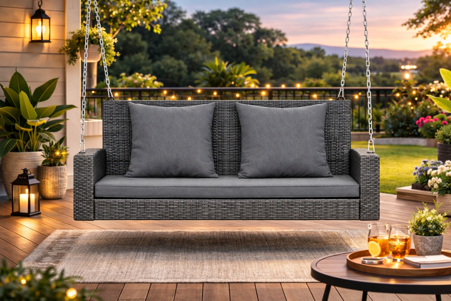 Carry Bird Wicker Patio Furniture Outdoor Balcony Swings In Grey Colour - Carrybird