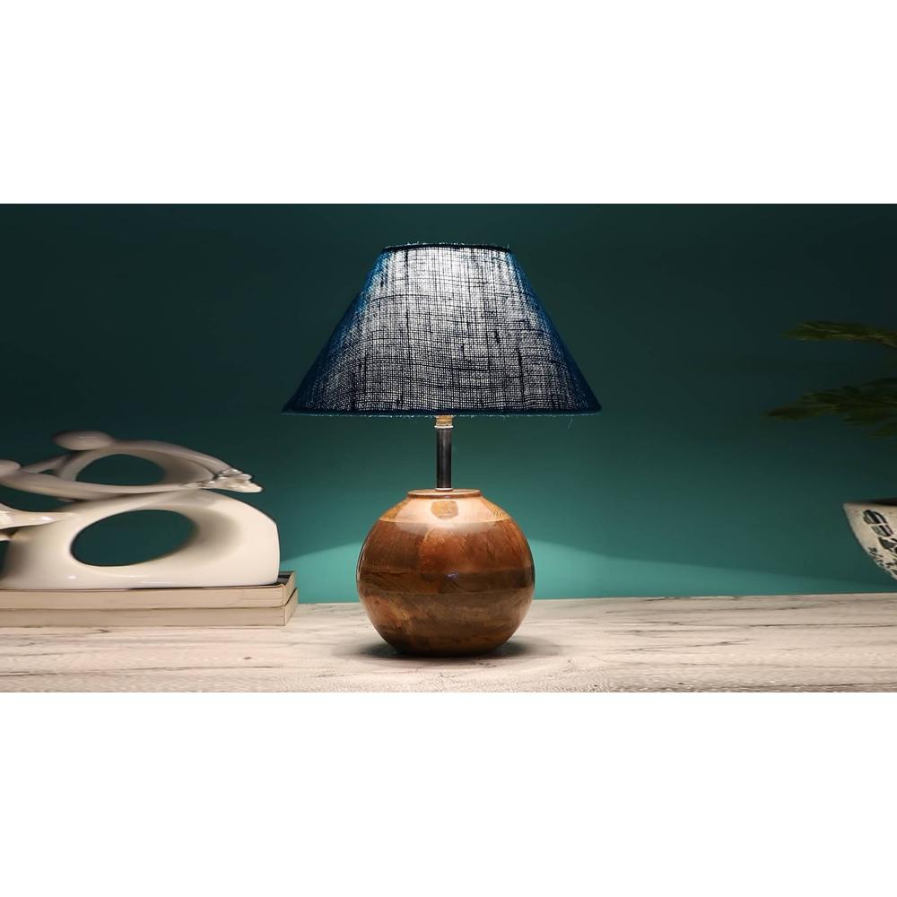Turquoise Jute with Natural Wood Table Lamp
