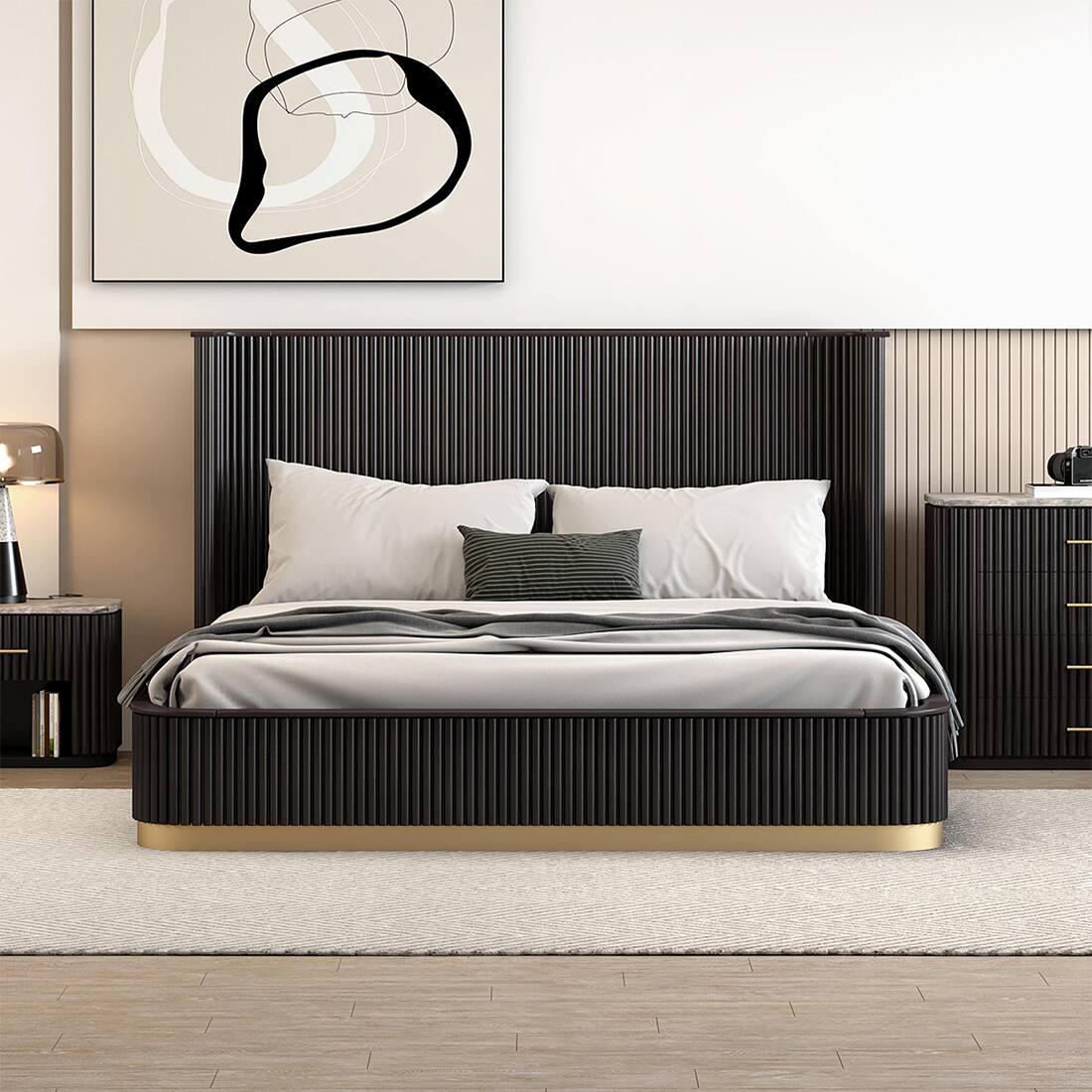 Opus Engineered Wood King  Size Bed With Hydraulic Storage (Walnut Brown Finish)