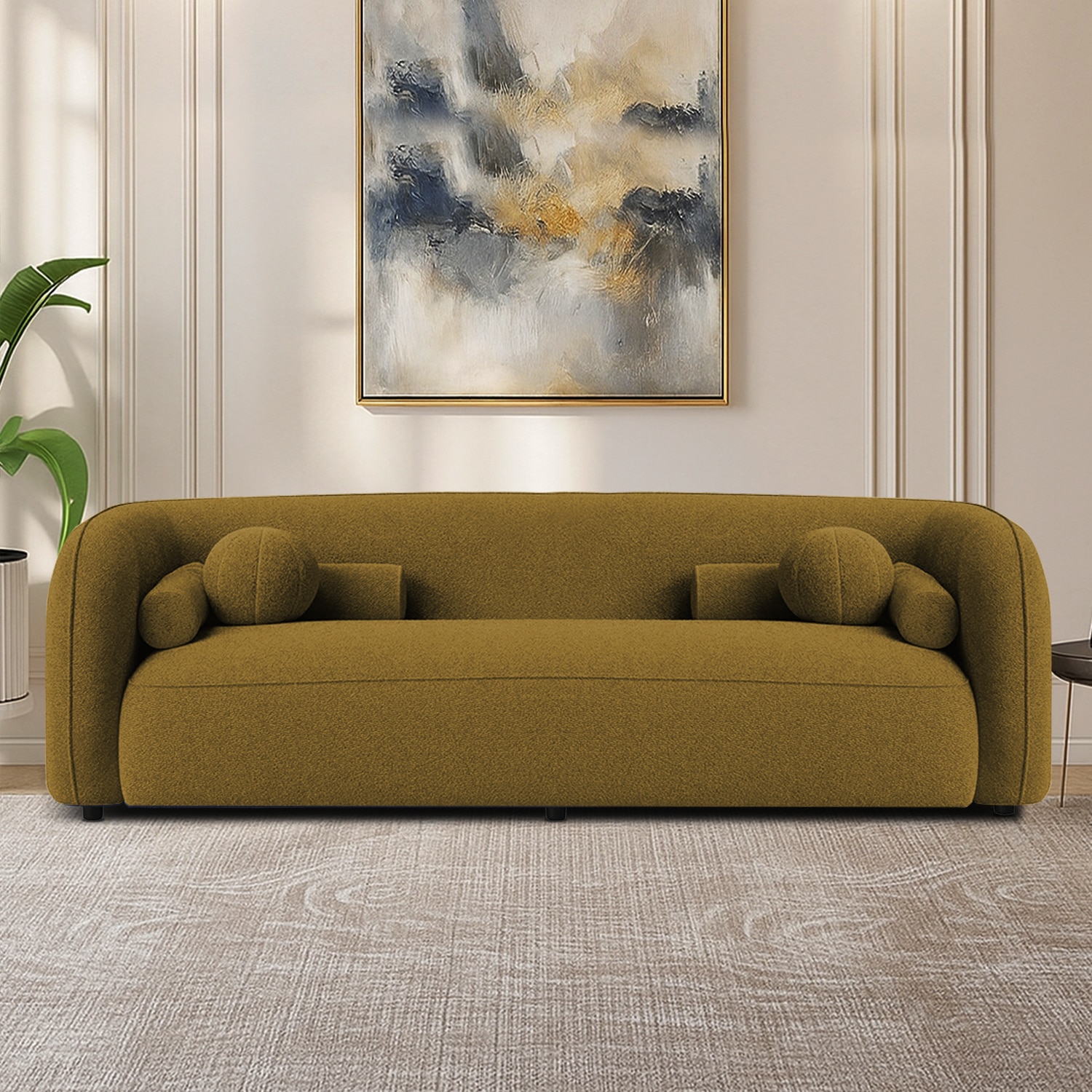 Zenol Boucle Fabrict 3 Seater Sofa In Yellow - Home Lifestylez