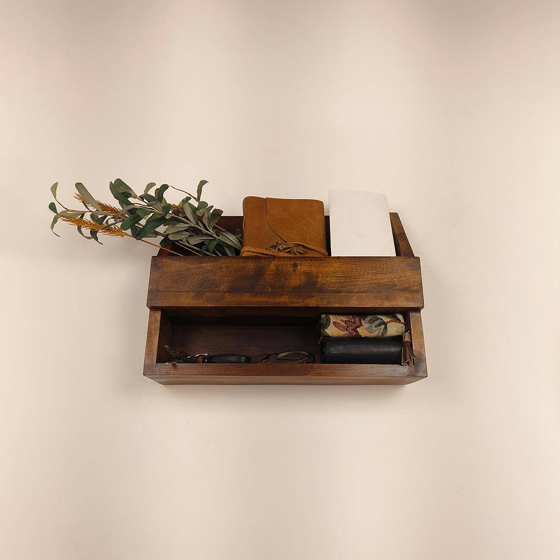 Riverdale Wooden Wall Shelf Organiser With Key Holders