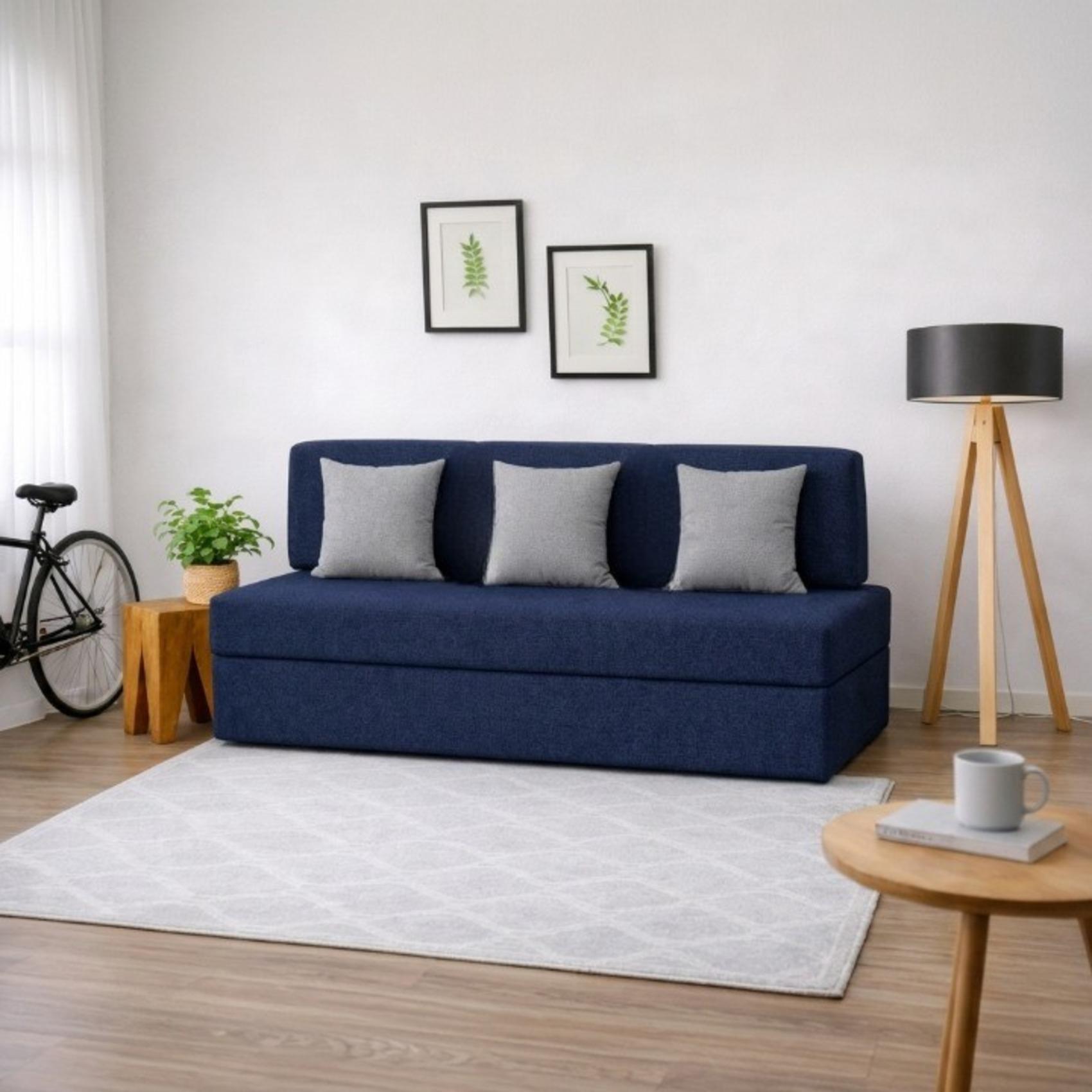 Usha Shriram Folding 3 Seater Double Foam Fold Out Sofa Cum Bed in Dark Blue Colour