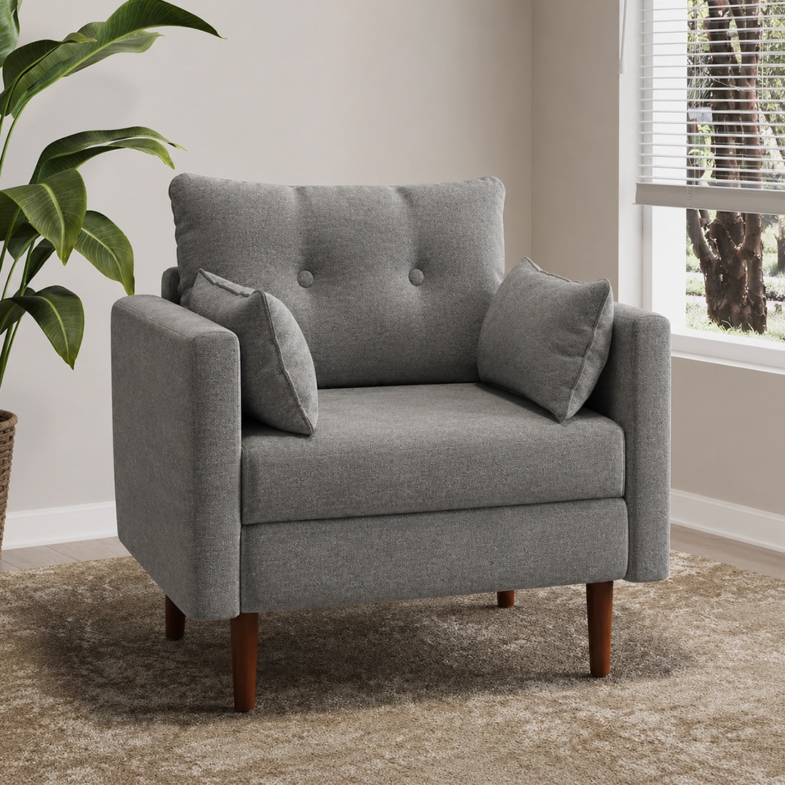 Arihana Boucle Fabric Arm Chair in Grey Colour - KURSIWALLAH