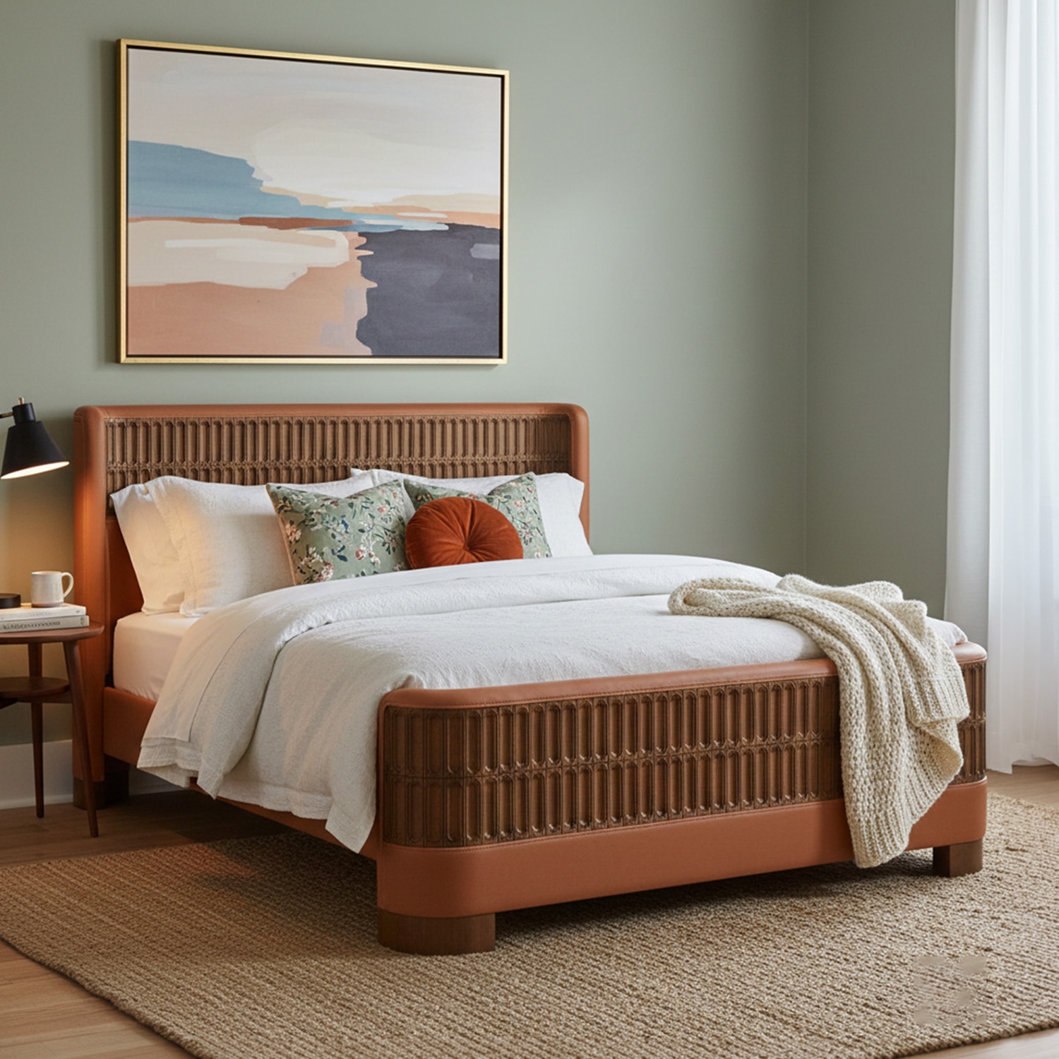 nestroots Heritage Cane Upholstered King Size Bed in Linen With Oak wood Frame-picture-12
