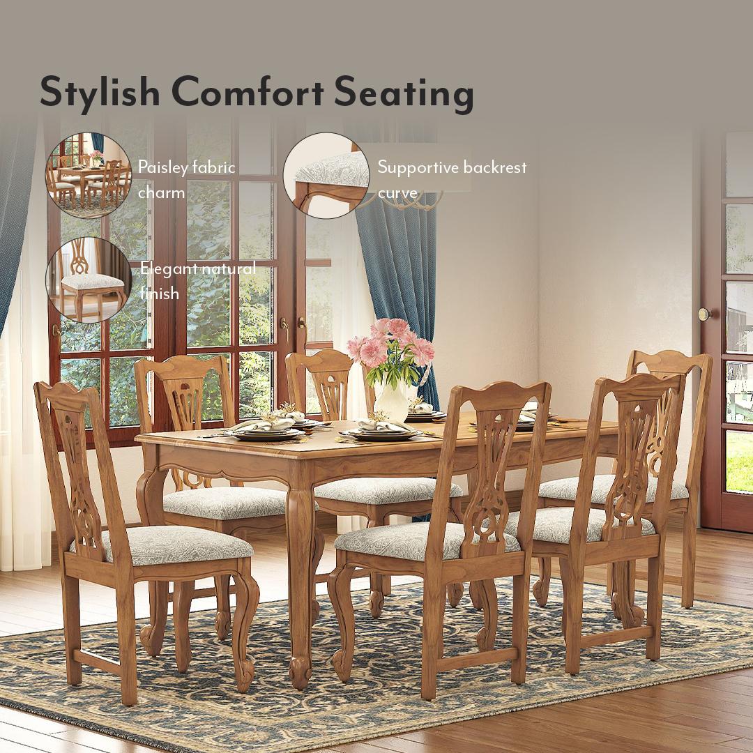 Taahira Set Of 2 Dining Chair In Natural Teak Finish With Monochrome Paisley Colour