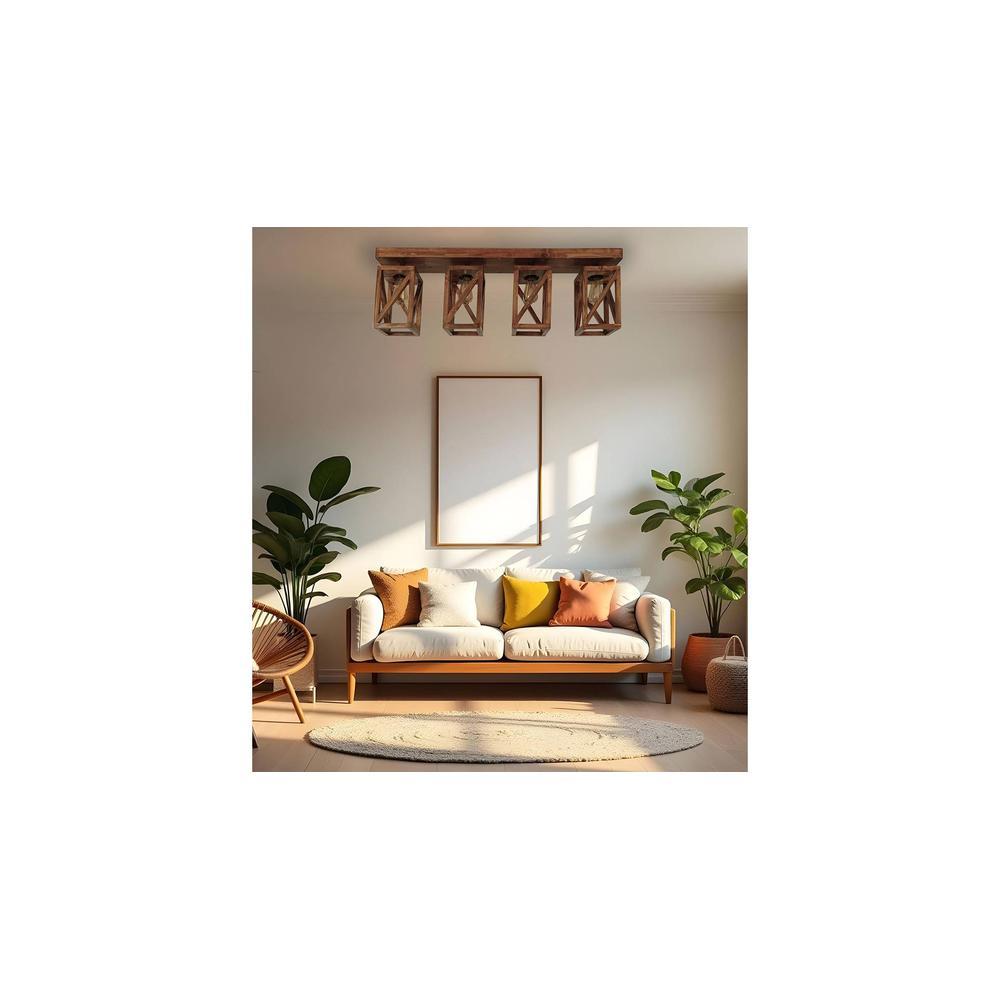 Symmetric Brown Solid Wood Ceiling Light
