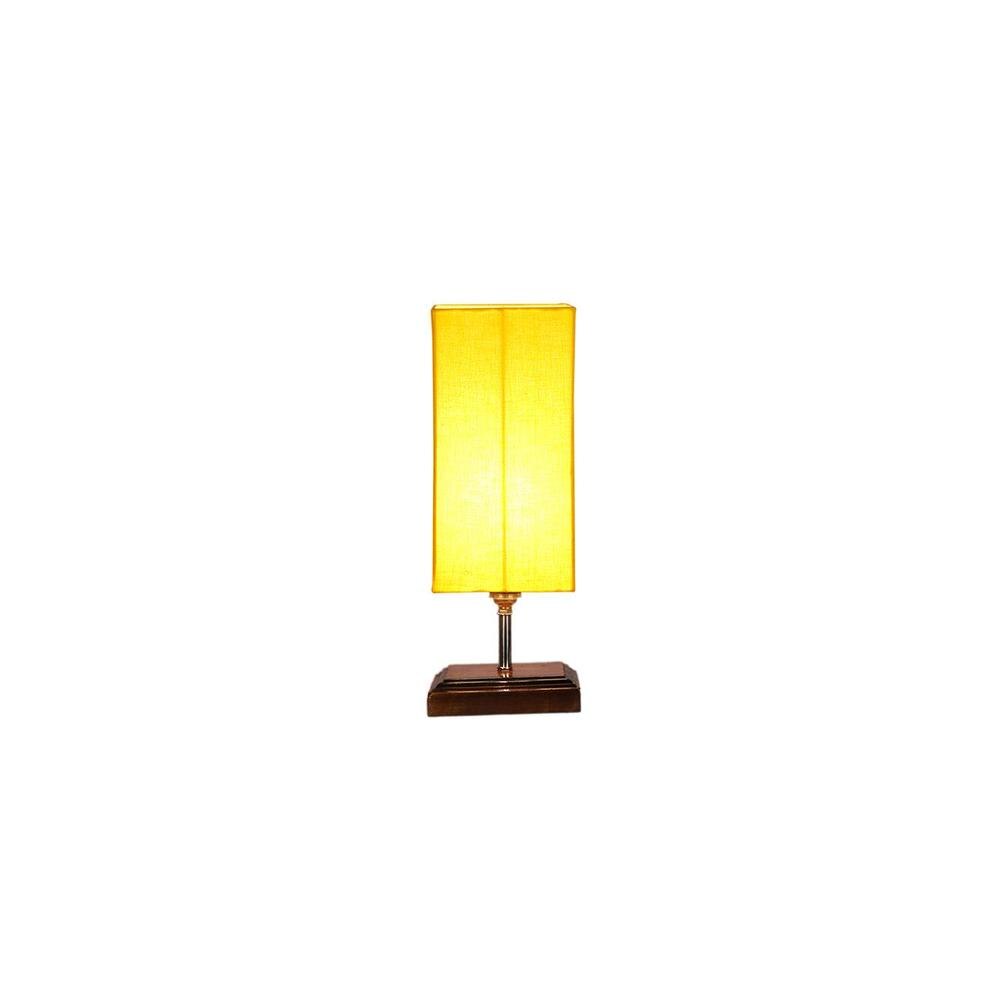 Ellison Yellow cotton table lamp with Square Brown Wood Base
