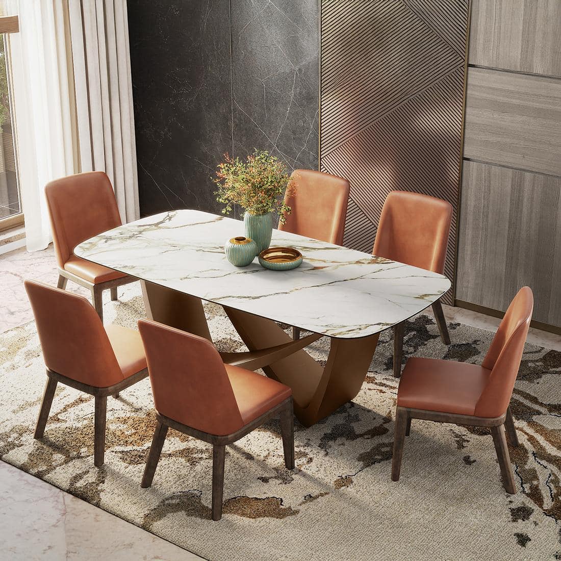 Paloma 6 Seater Pluto Spanish Ceramic Dining Table With Anderson Dining Chairs