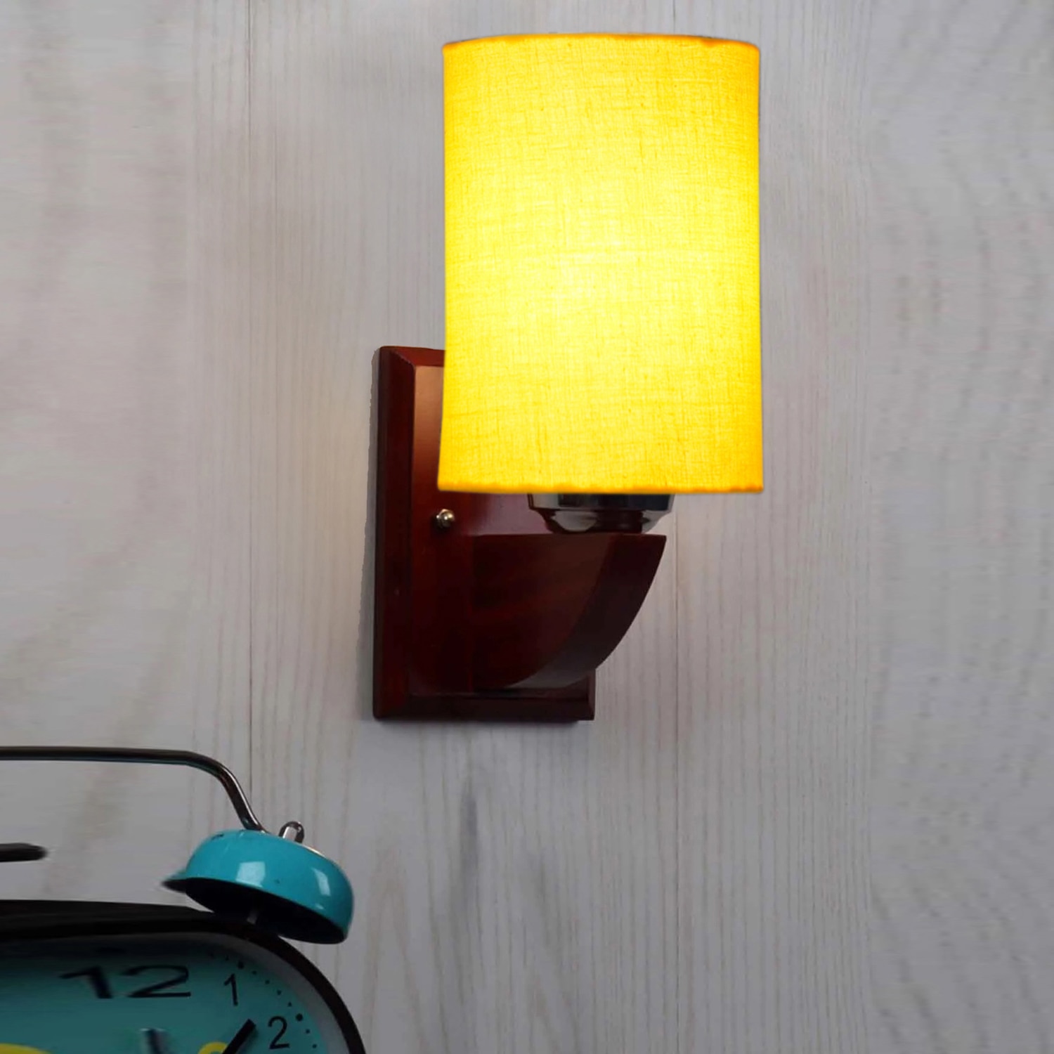 Devansh Solid Wood Electric Wall Light in Yellow Colour with Yellow Shade Count of 1 Light - Devansh