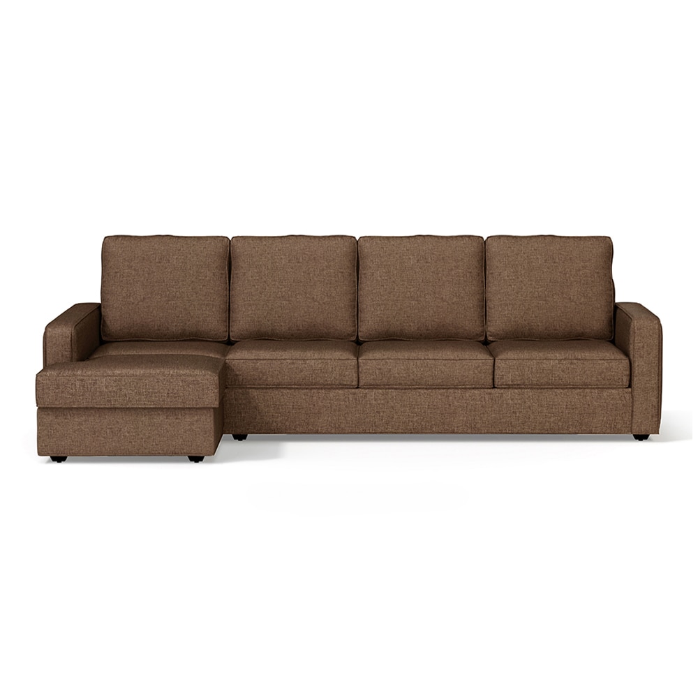 Apollo Sofa (Colour : Mocha, Cushion : Soft, Back Type : High Back, Seating Capacity : Left Aligned 3 Seater + Left Aligned Chaise + Ottoman) - Urban Ladder
