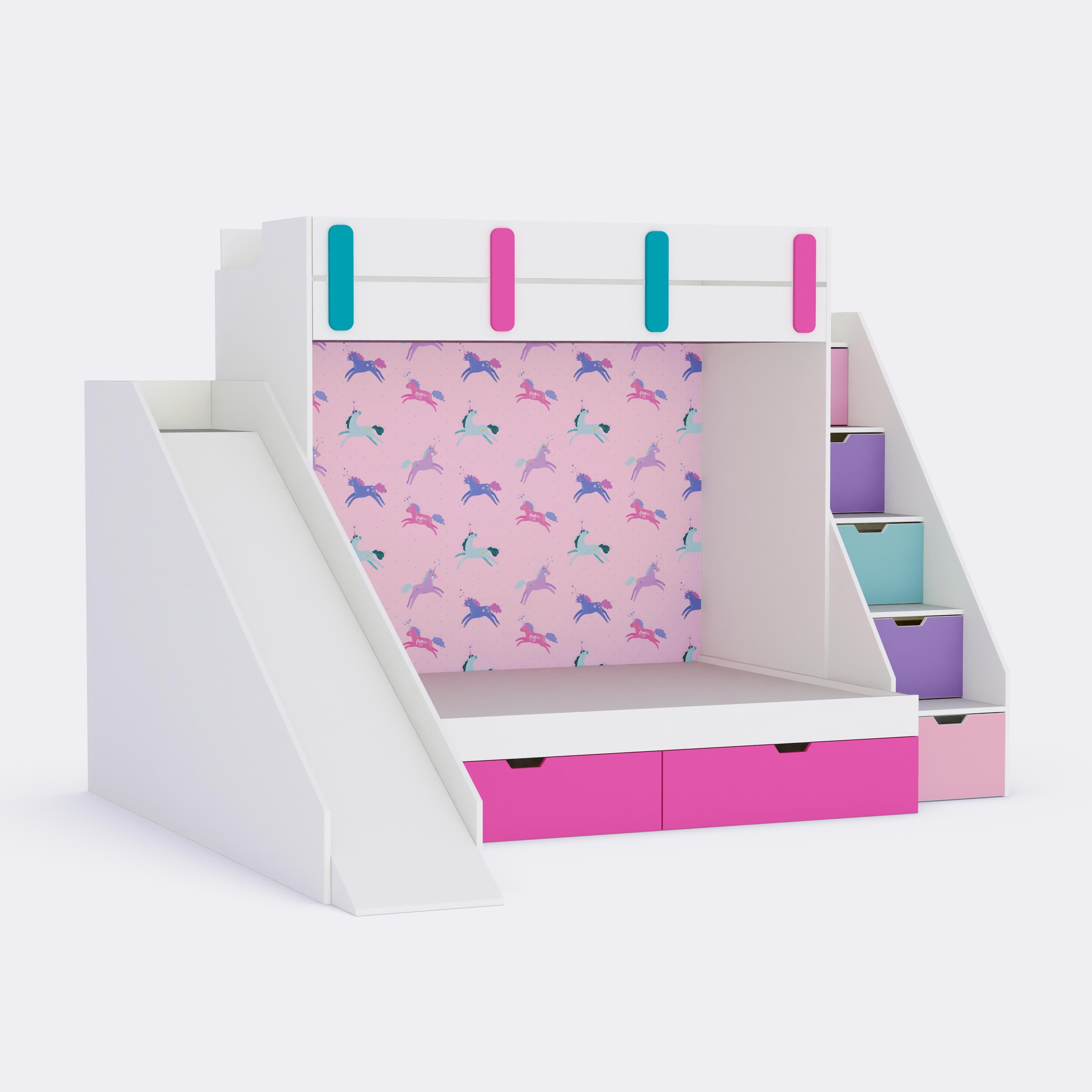 Sleep N’ SlideBunk Bed  6X4 (Drawers On Wheels) In Pink Colour