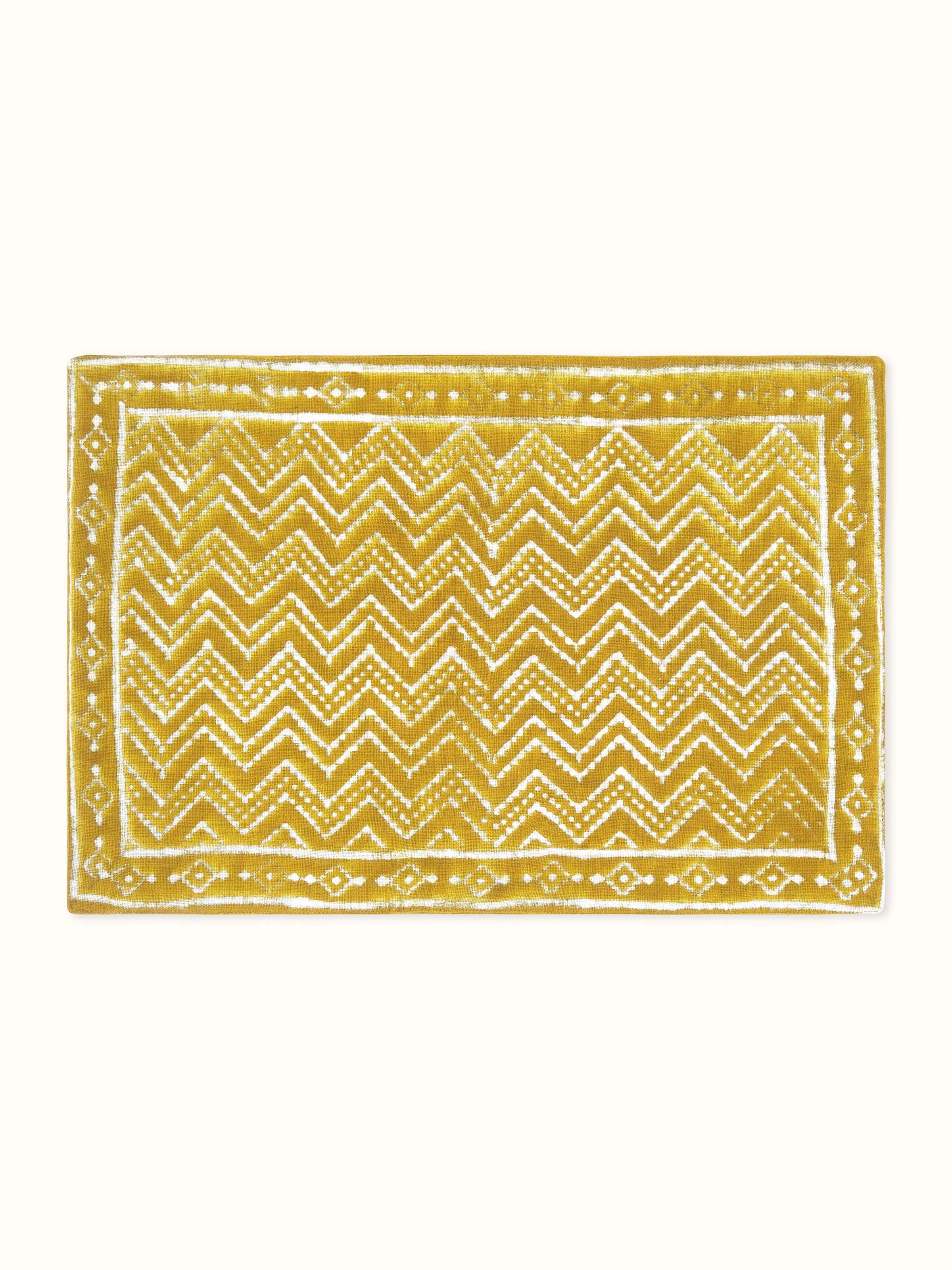 Puspita Ochre Cotton Dabu Hand Block Printed Table Mat (6 Pcs)