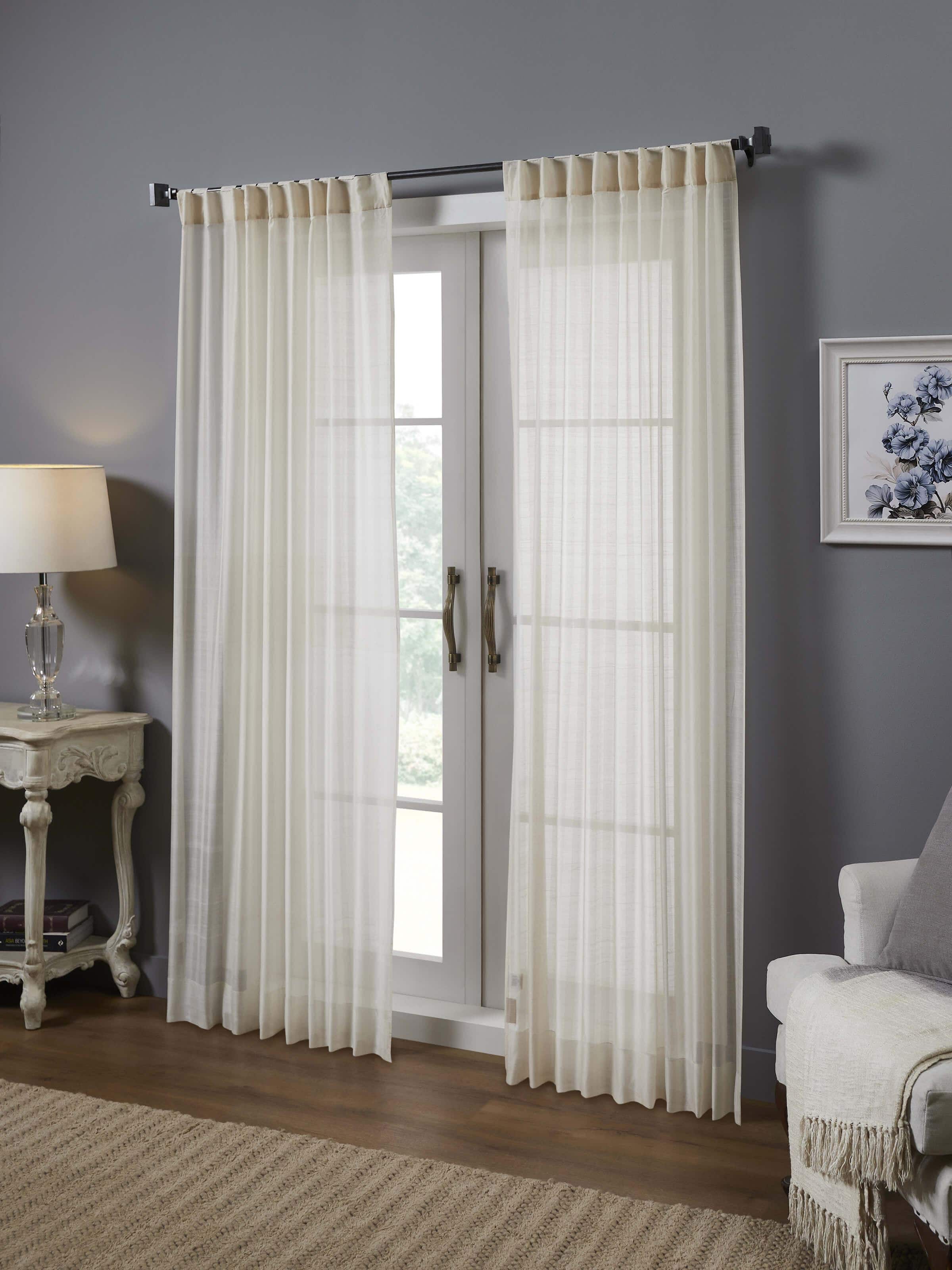 Pragya Ivory Wide Stripe Silk Cotton Maheshwari Handloom Sheer Curtain (7 Ft)