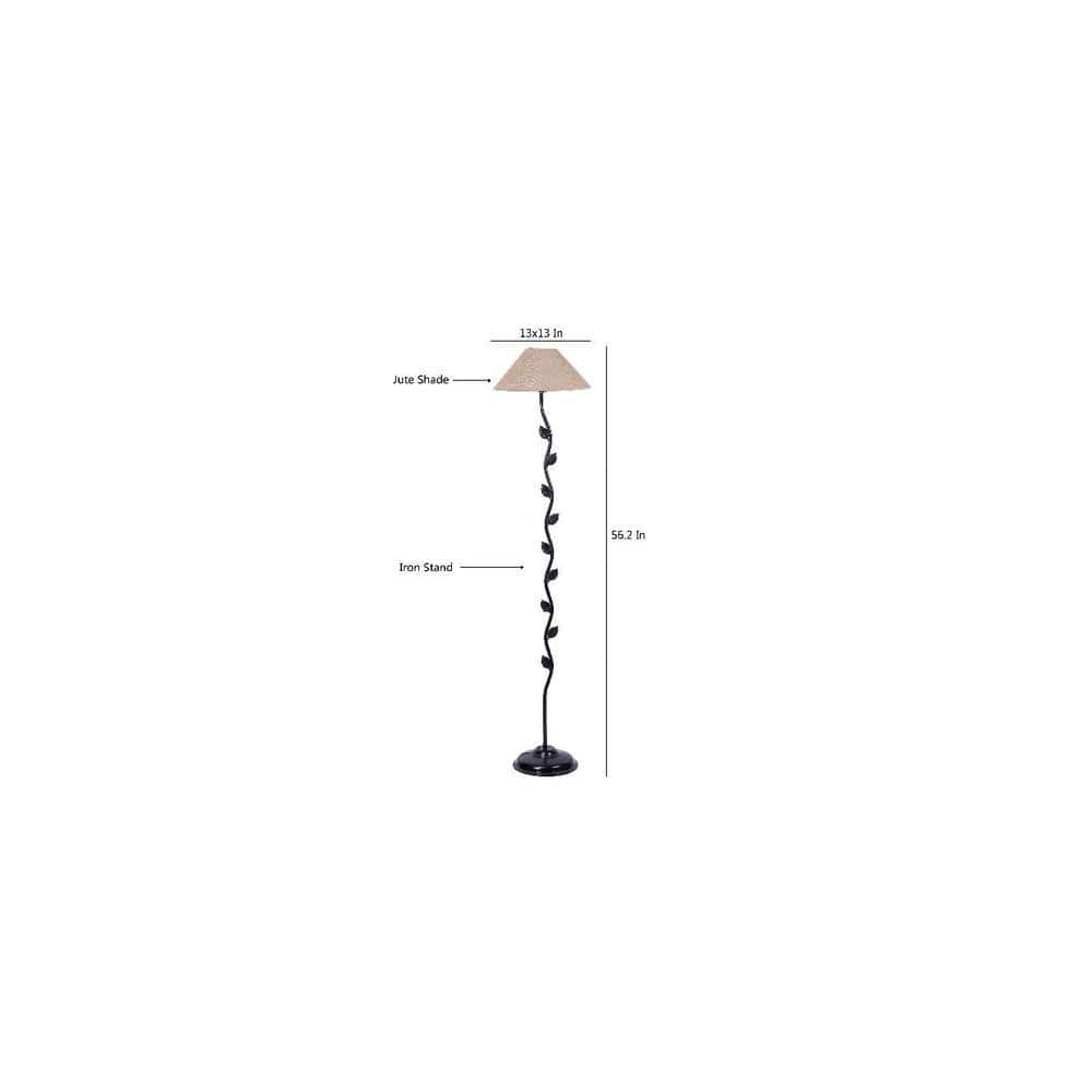 Adalyn Beige Natural Fiber Floor Lamp with Black Iron Base