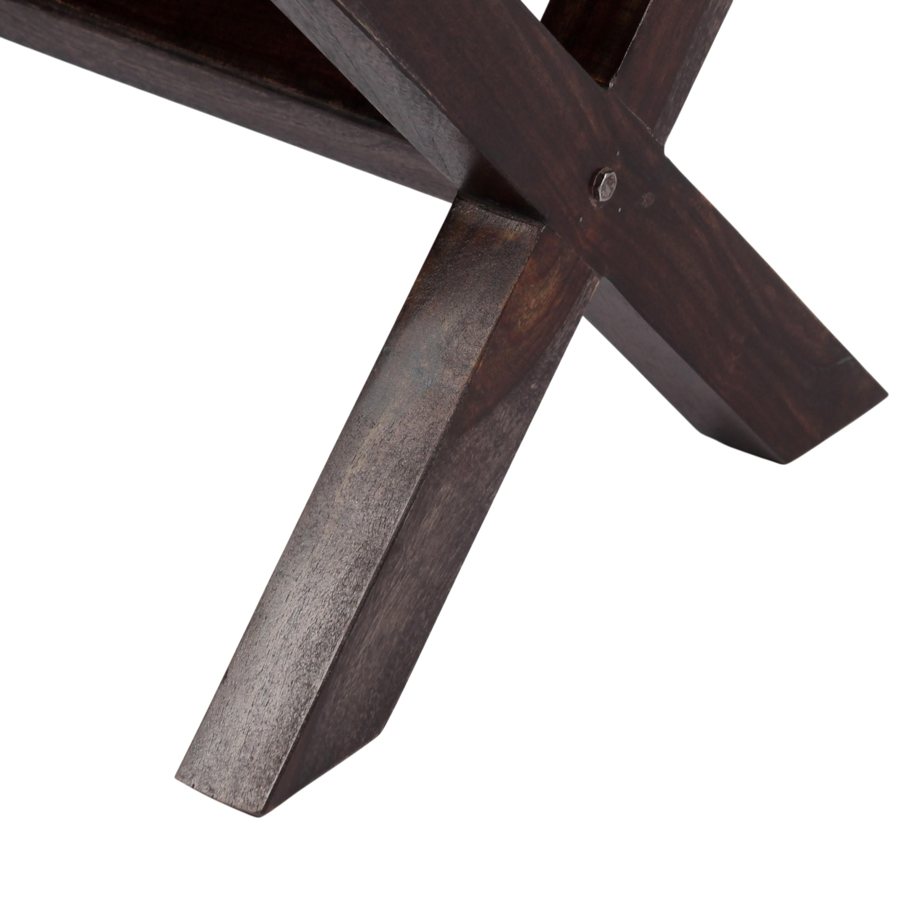 Rosslyn Solid Wood Pouf Stool in Fruit Print Blue Ethnic Kantha fabric