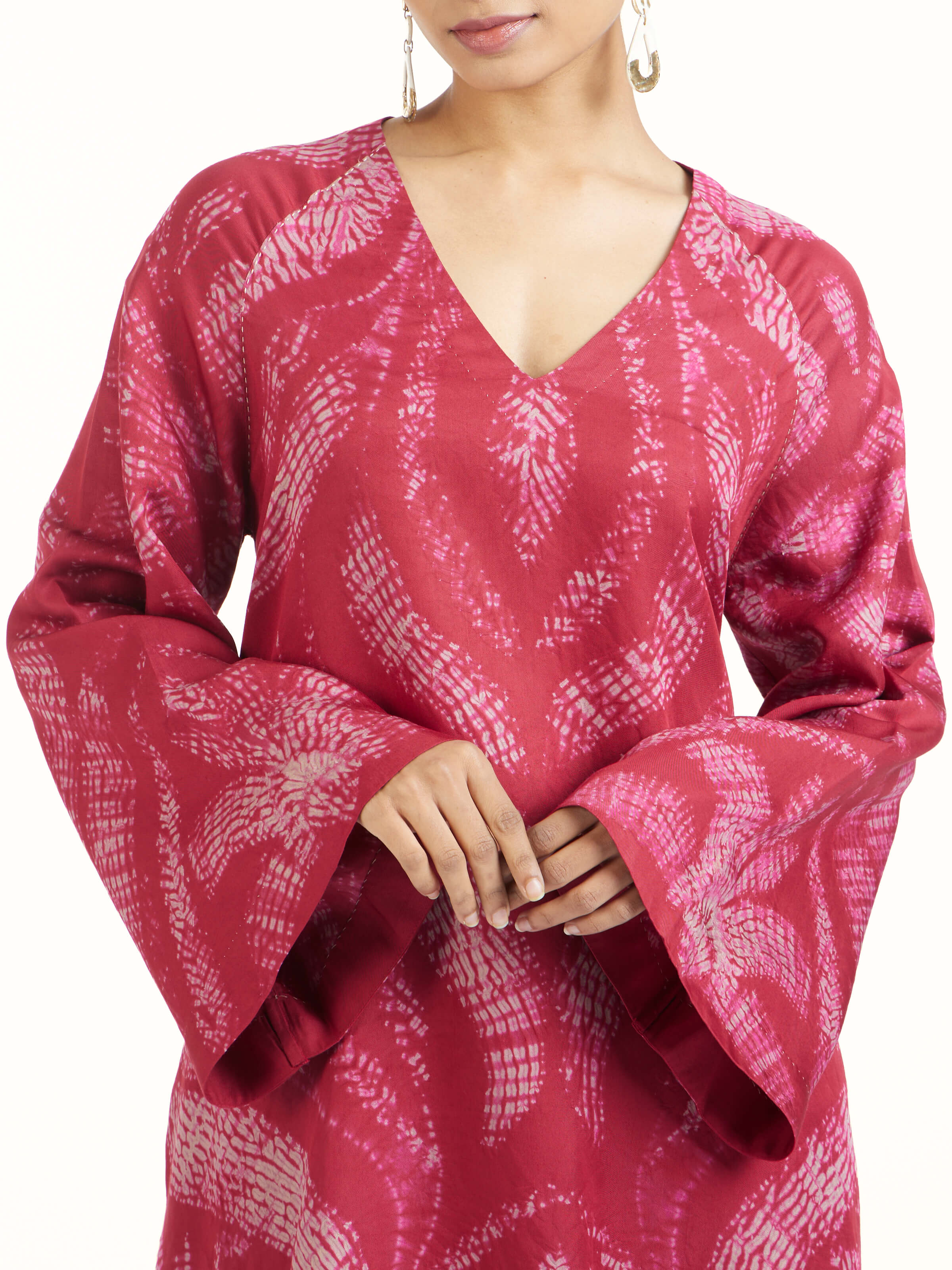 Detail view highlighting shibori craftsmanship