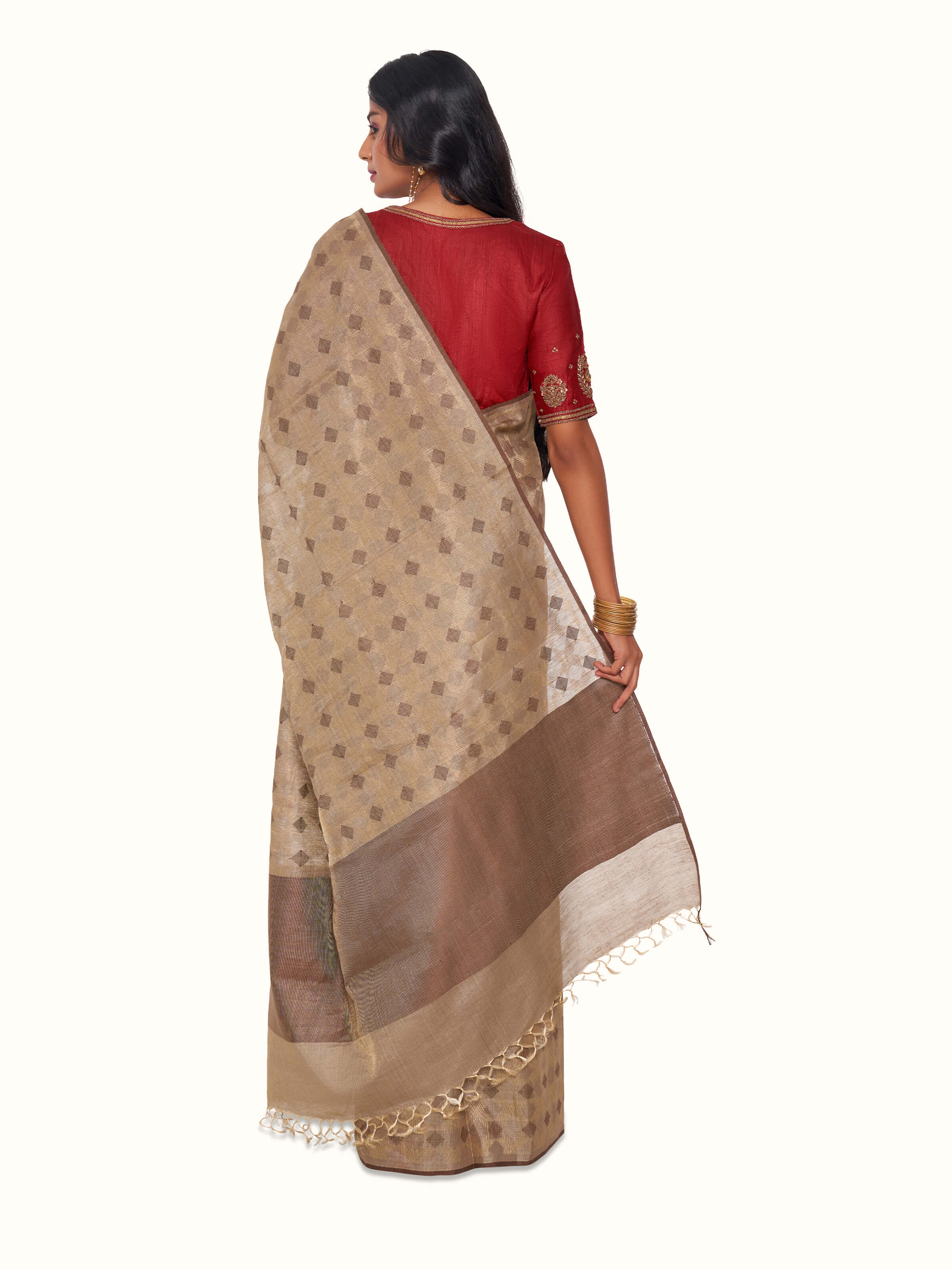 Beige Tussar Silk Saree
