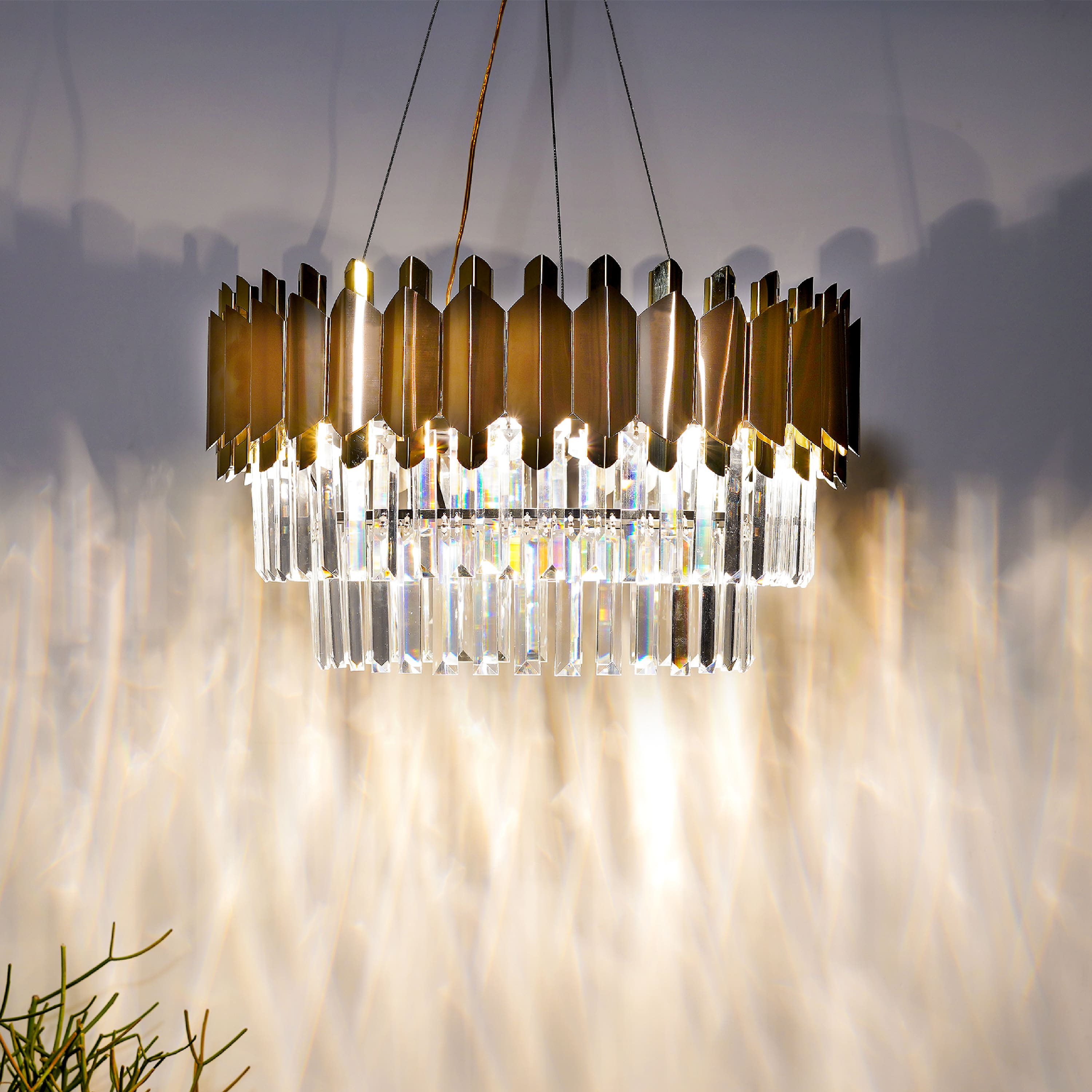 PHANTOM 9 Light Brass Finish Metal and Crystal Chandelier