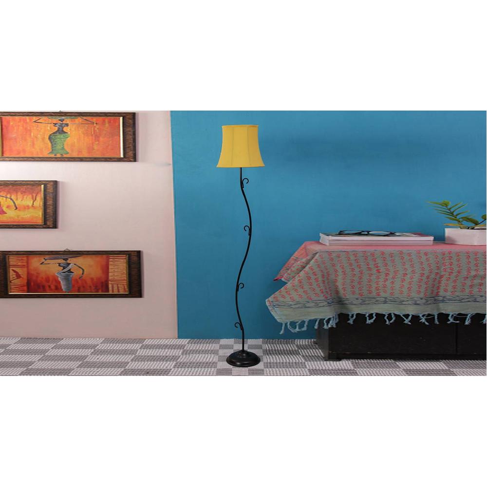 Mia Yellow Fabric Floor Lamp with Black Iron Base