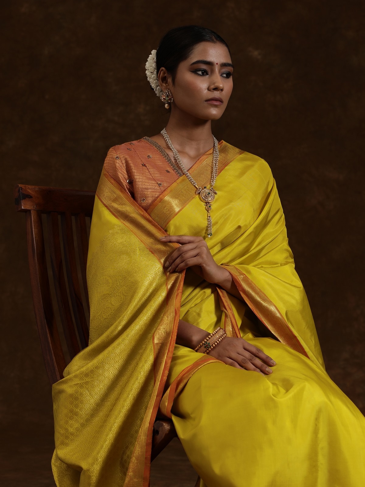 Mustard Silk Dharmavaram Saree