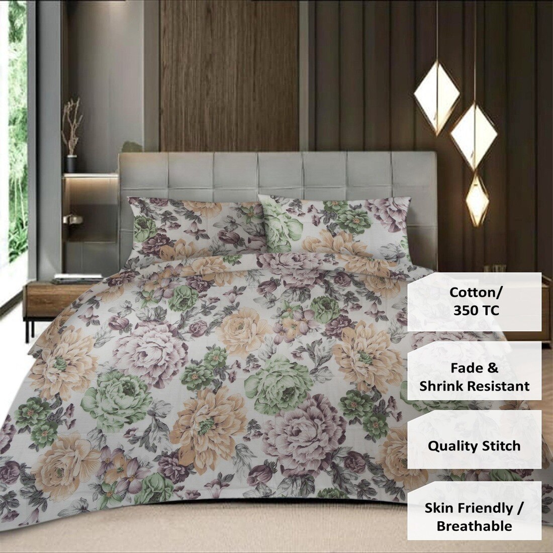Threads Silky Touch Digital Print King Size Flat Bedsheet 270 x 250 cms