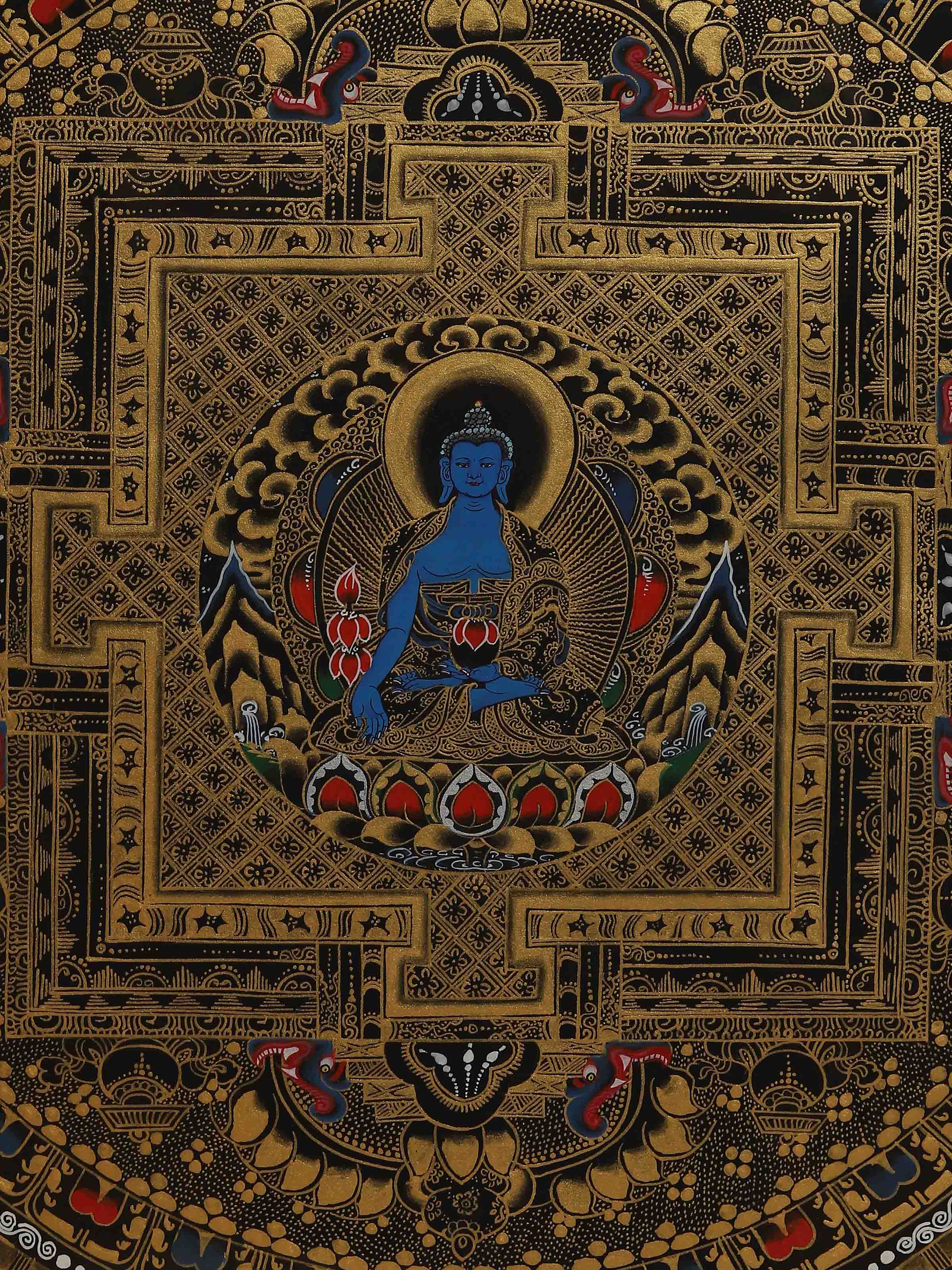 Medicine Buddha with Mantra Thangka Painting