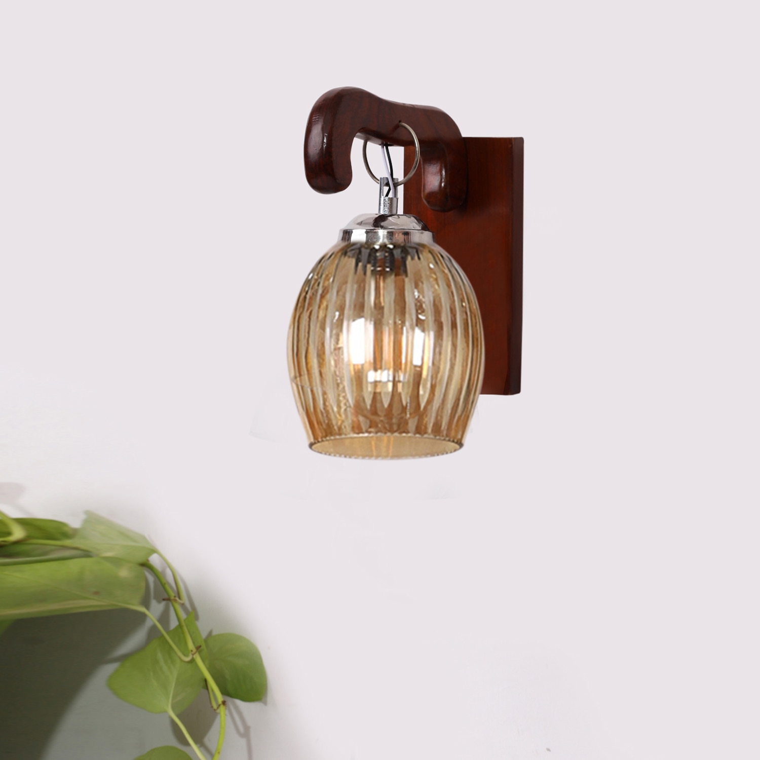 Devansh Solid Wood Electric Wall Light in Brown Colour with Lavender Shade Count of 1 Light - Devansh