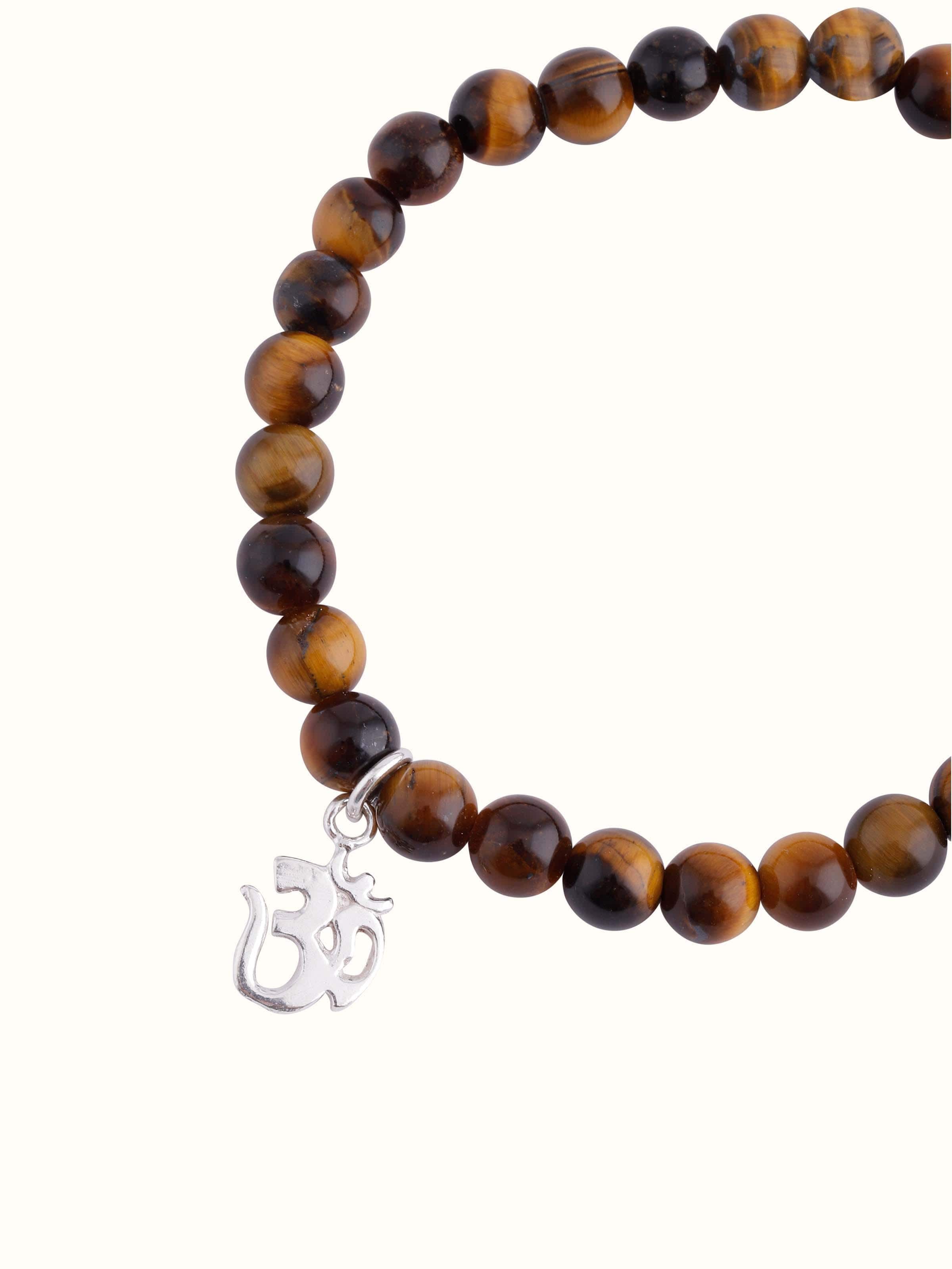 Overhead view of stylish Tiger Eye & Black Onyx silver bracelet for men and women