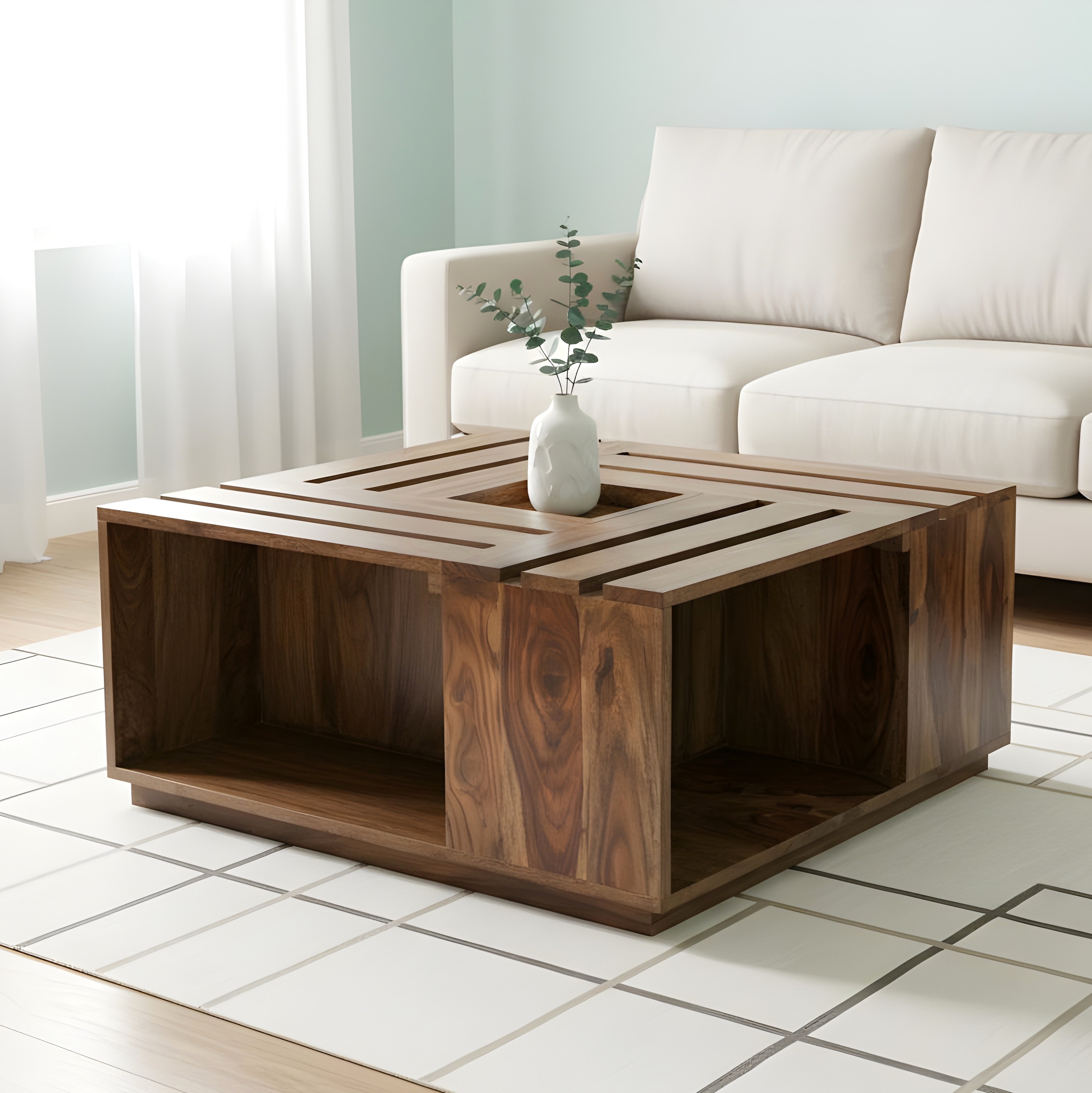 Milan Sheesham Wood Coffee Table In Teak Finish