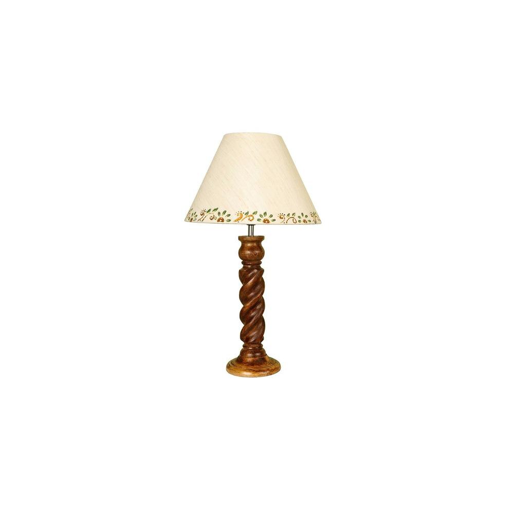 Landis Beige Cotton Shade Table Lamp with Solid Wood Base