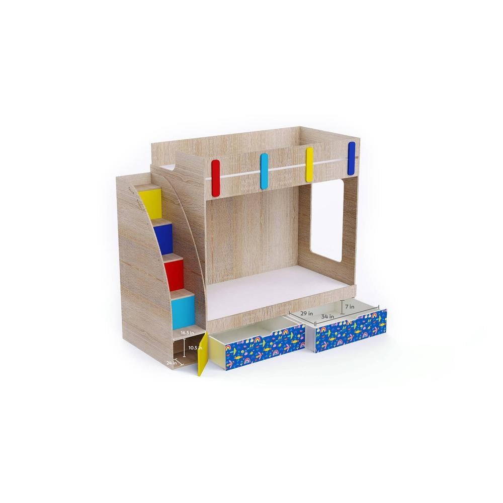 Pinwheels Bunk Bed with Storage in Oak Colour BKBB045