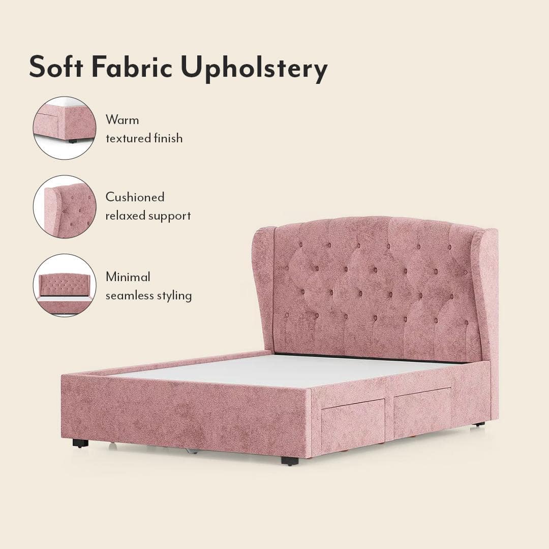 Holmebrook Engineered Wood Queen Size Drawer Storage Upholstered Bed in Desert Rose Colour