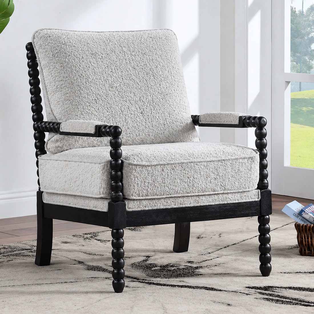 Luxe Boucle Fabric Lounge Chair in White Colour - KURSIWALLAH