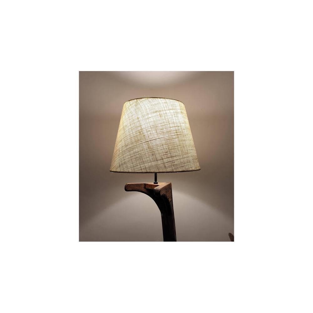 Lucas Wooden Floor Lamp with Brown Base and Jute Fabric Lampshade