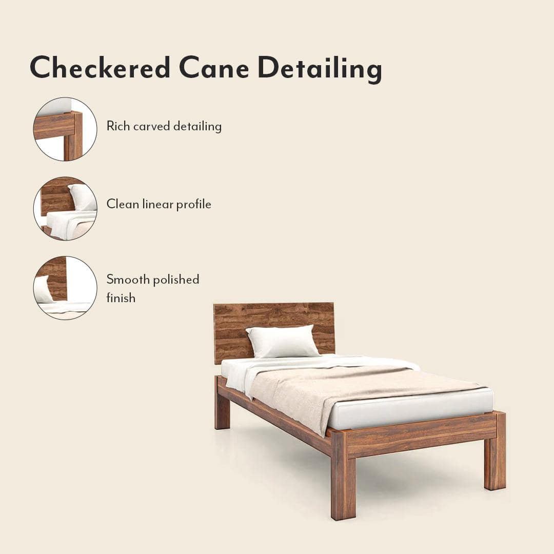 Boston Solid Wood Single Size Bed In Teak Finish