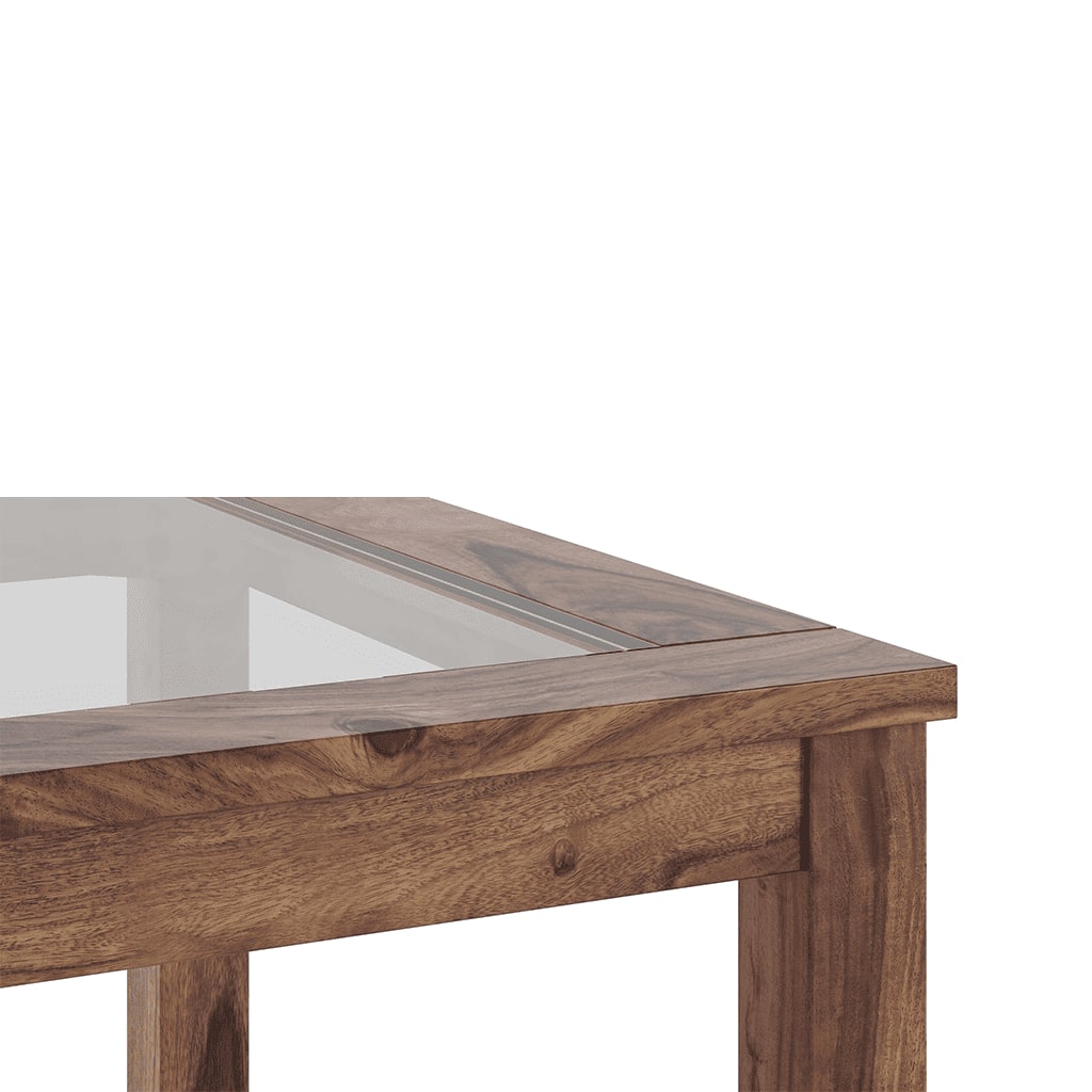 Floyd 6 Seater Solid Wood Dining Table With Glass In Teak Finish
