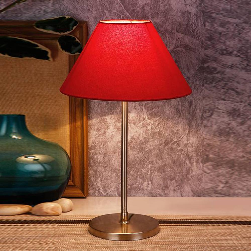 Kamdyn Red Fabric Shade Table Lamp with Steel Steel Base