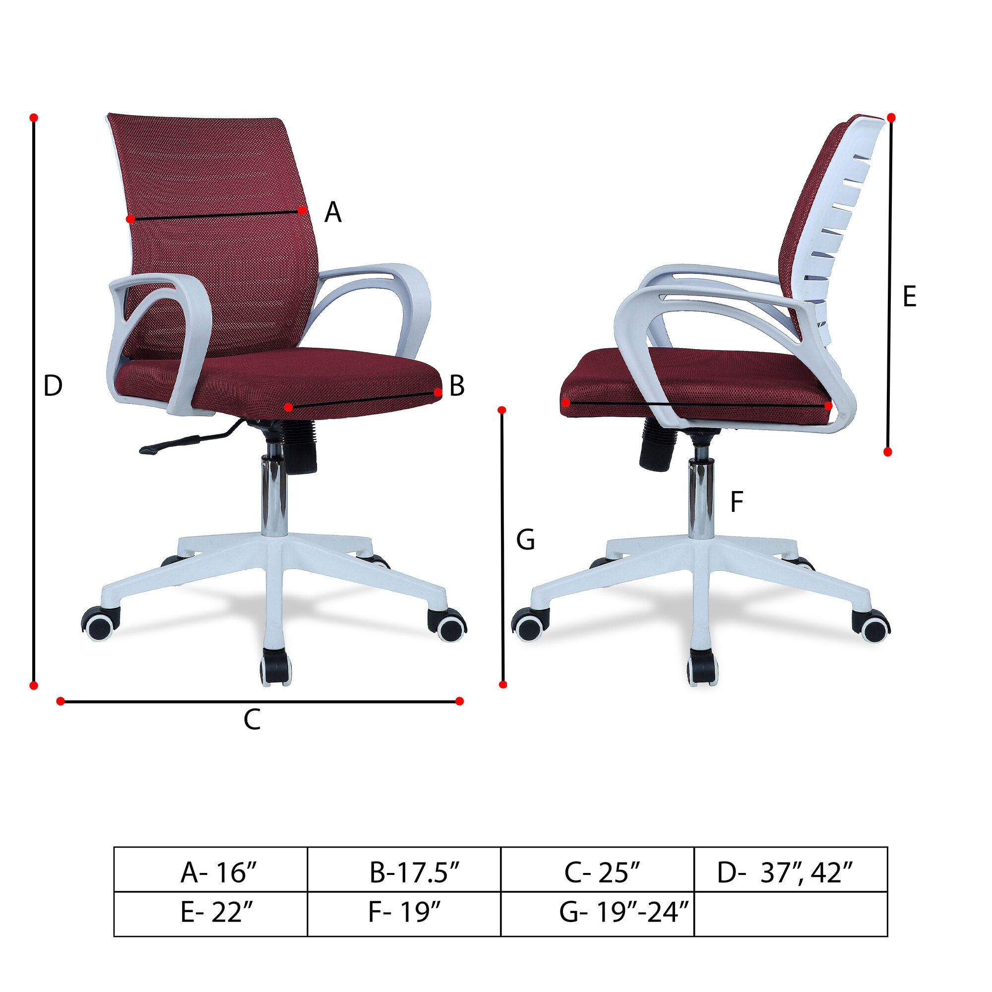 Mmarveal Mid Back Ergonomic Chair in Maroon Colour