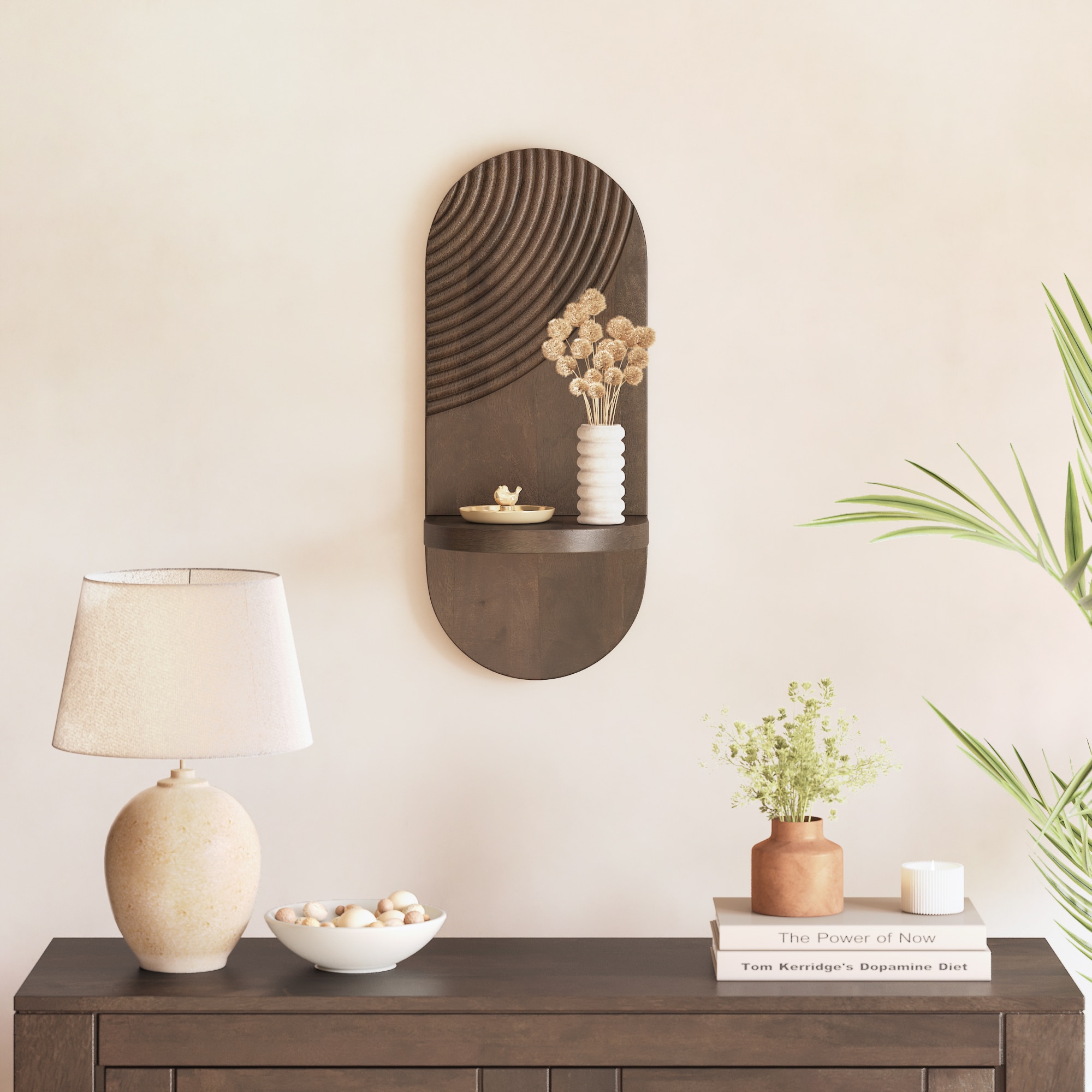 Gabe Solid Wood Wall Shelf In Danish Walnut Finish