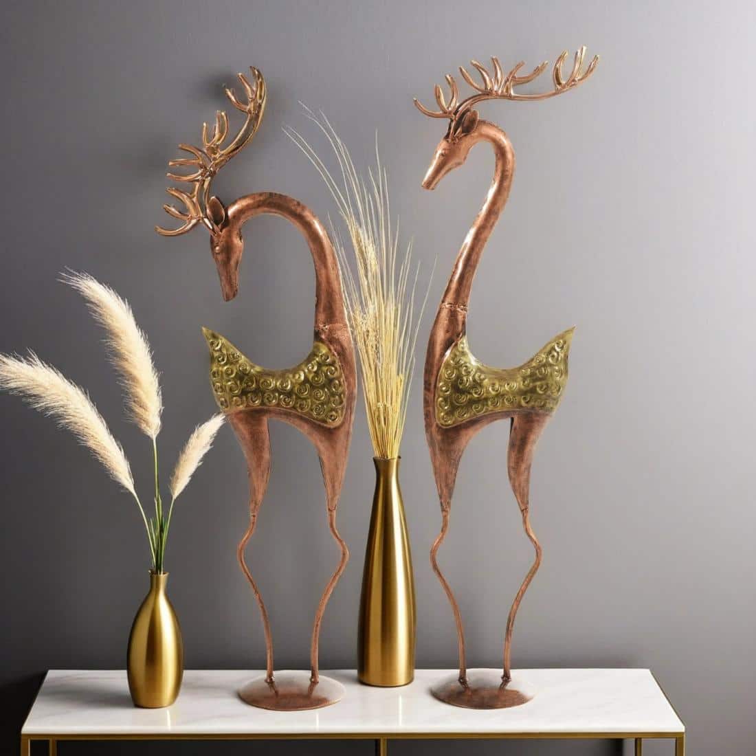 Desert Art Metal Handpainted Golden Deer Showpiece Set of 2 - Desert Art