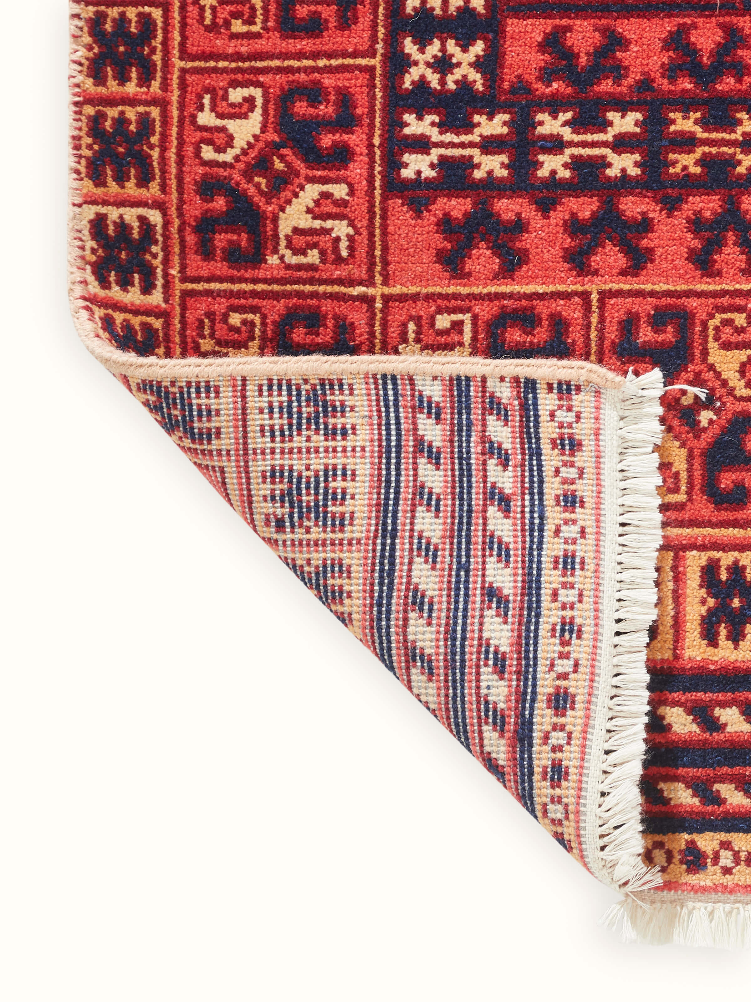 Back view revealing the sturdy hand-knotted underside and structural quality