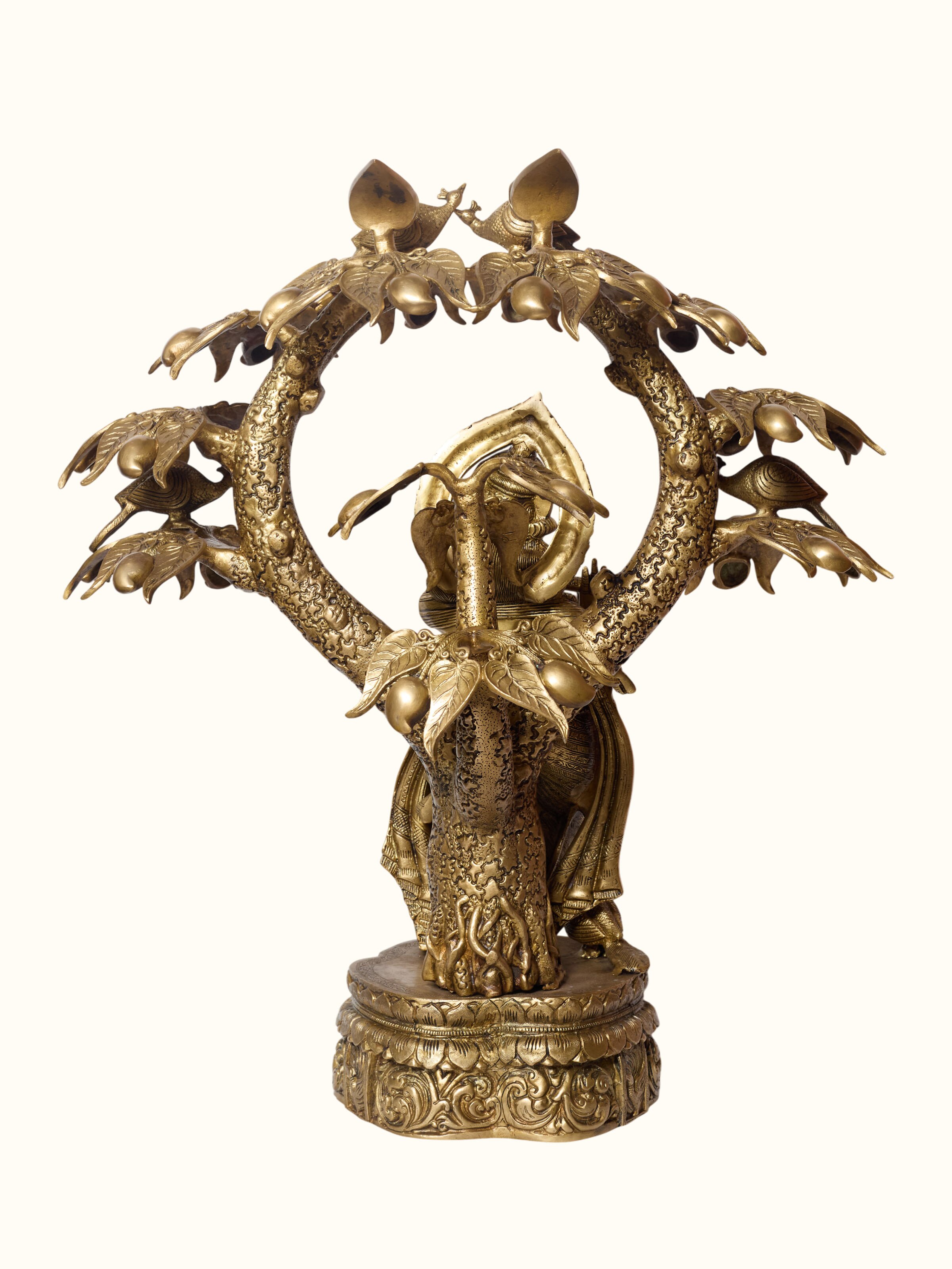 Brass Krishna Standing Tree Idol