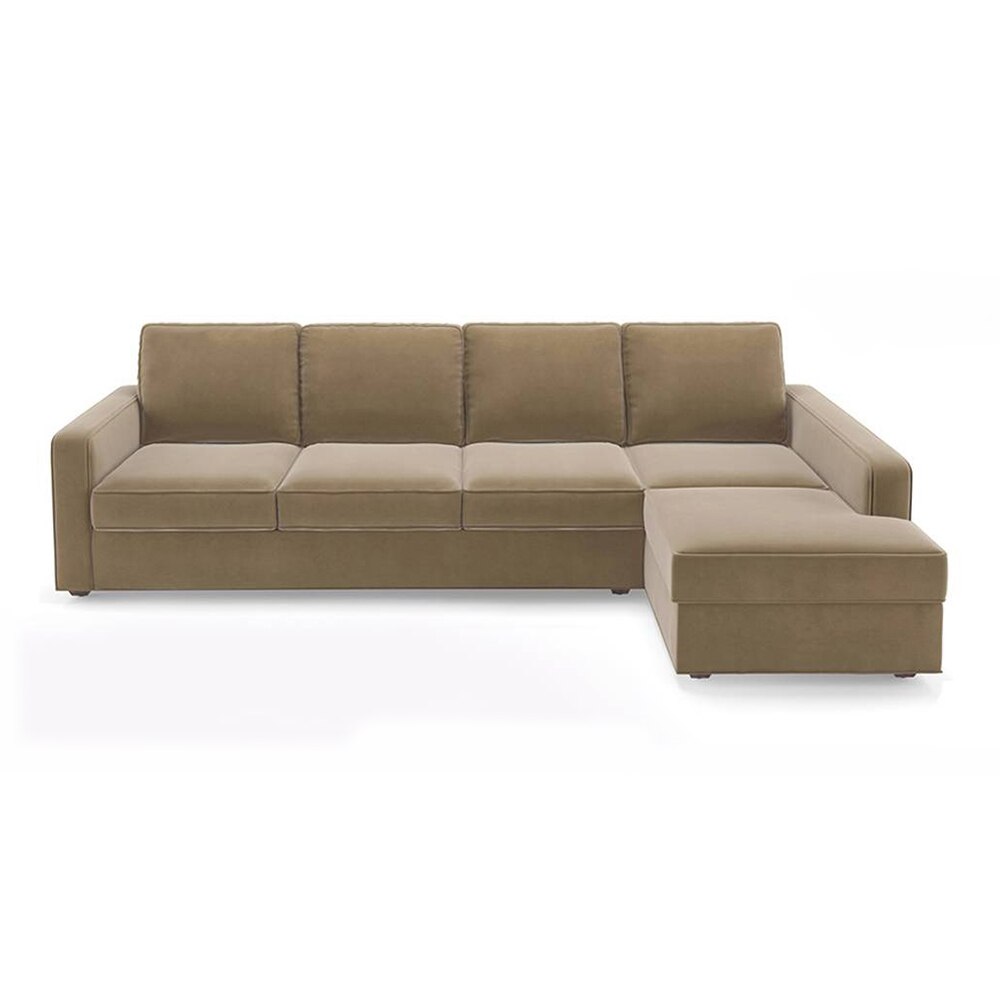 Apollo Sofa (Colour : Fawn Velvet, Cushion : Hard, Back Type : Regular, Seating Capacity : Right Aligned 3 Seater + Right Aligned Chaise)