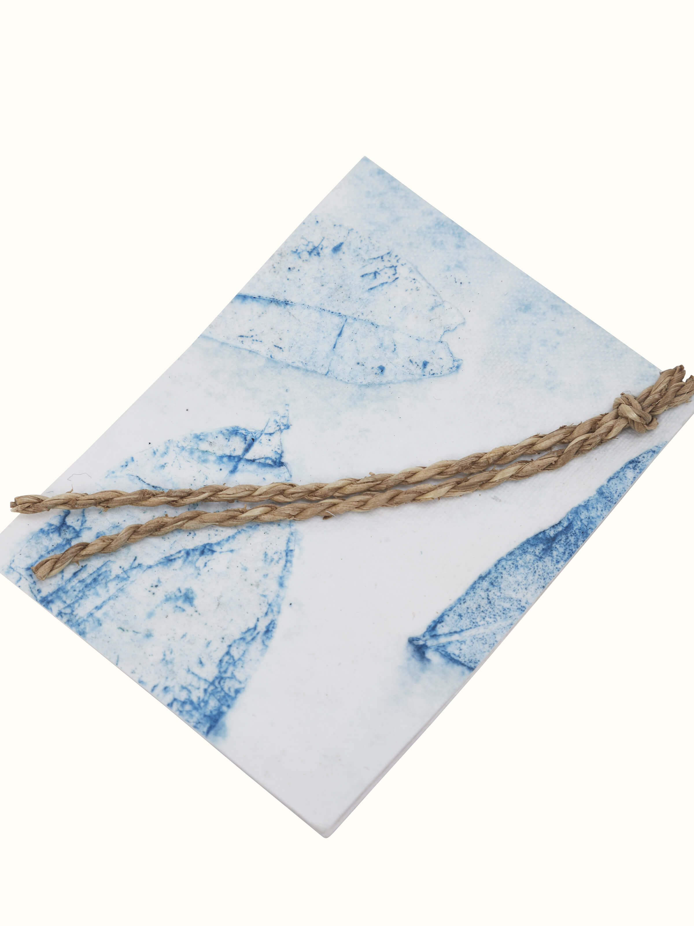 Side view of Auroville Handmade Paper Gift Tags Blue (5 Pcs) displaying the texture and natural handmade design