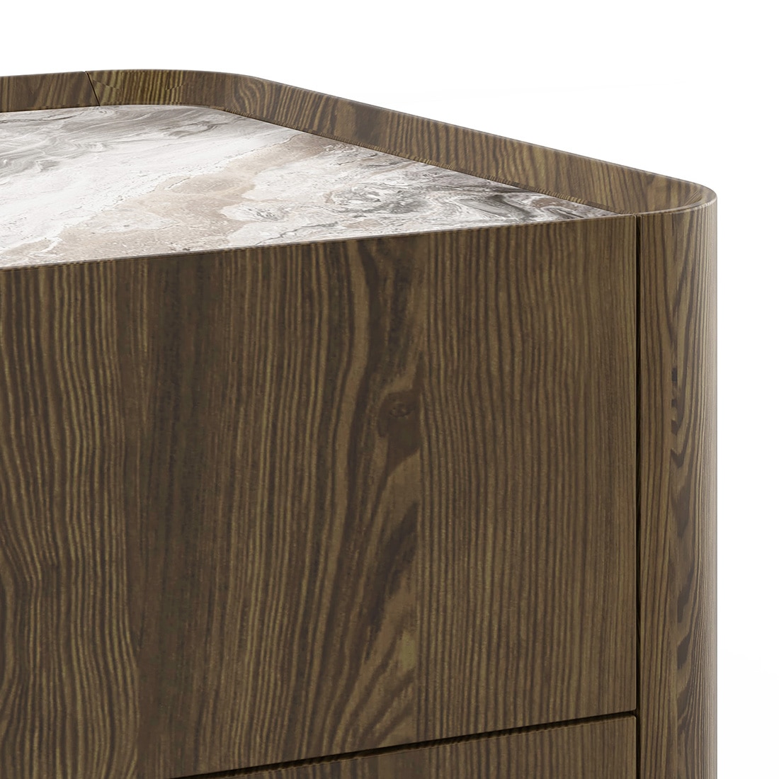 Dorian Engineered Wood Bedside Table With Ceramic Top In Walnut High Gloss Finish